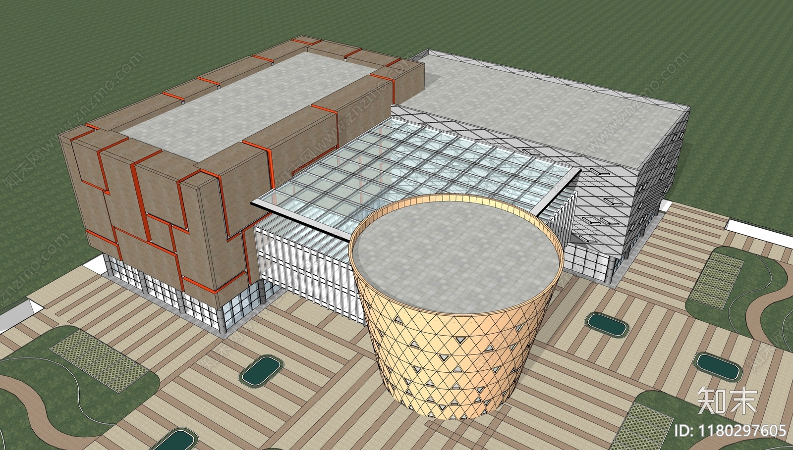 现代简约展览馆建筑SU模型下载【ID:1180297605】