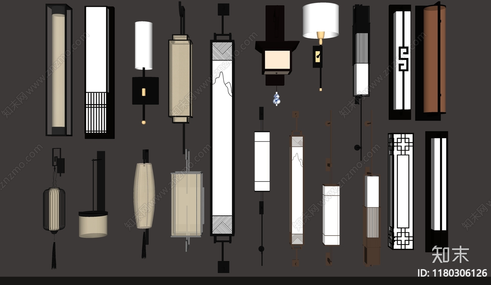 新中式现代壁灯SU模型下载【ID:1180306126】