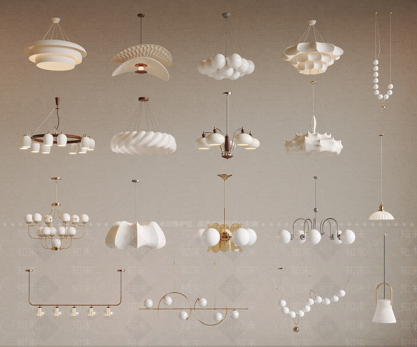 法式奶油吊灯3D模型下载【ID:1180329030】