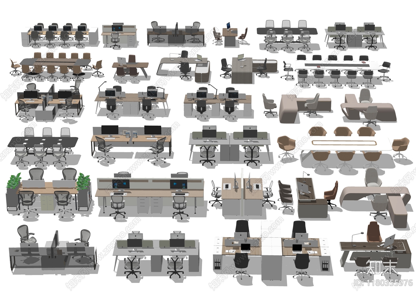 现代新中式办公桌椅SU模型下载【ID:1180355976】