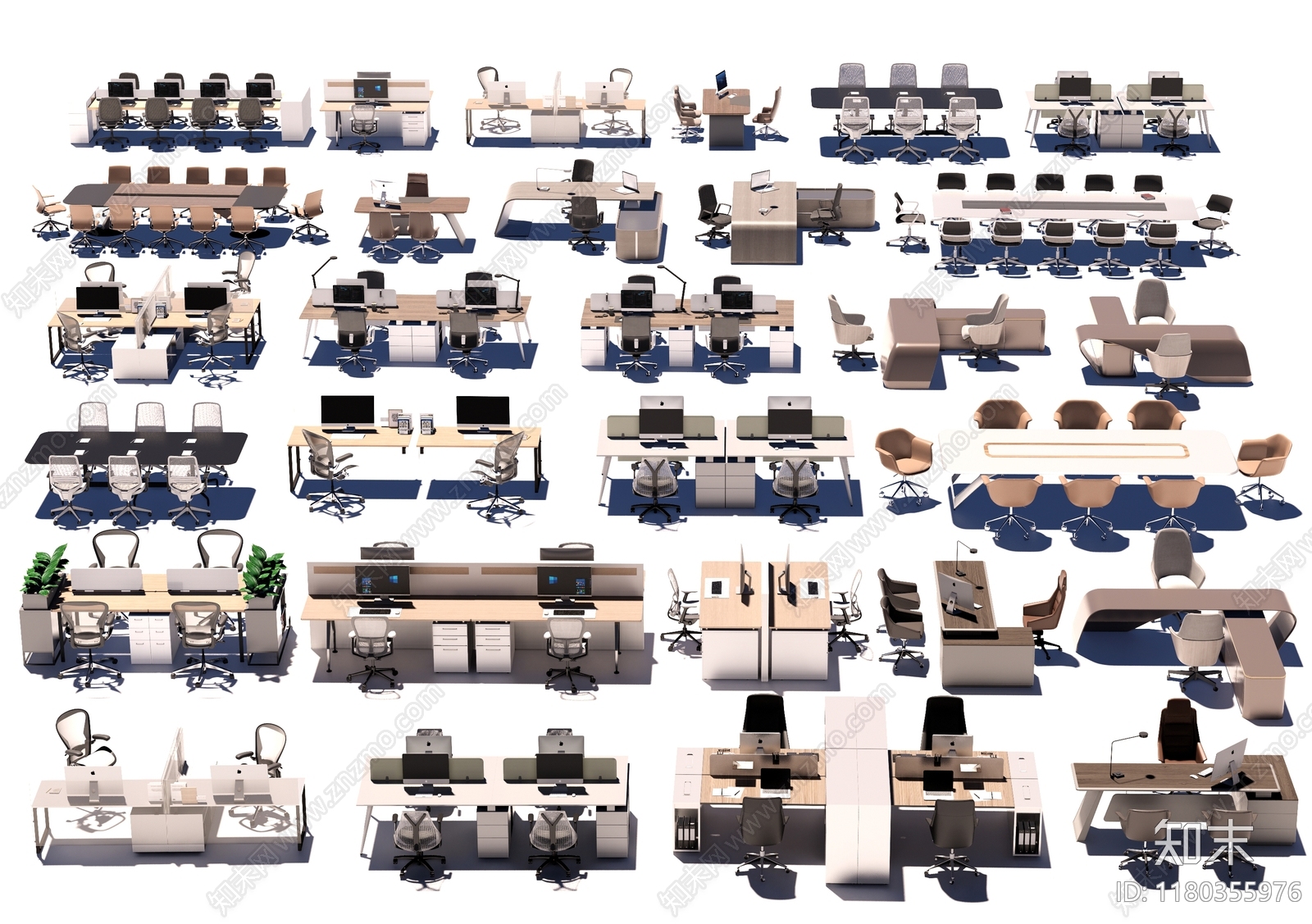 现代新中式办公桌椅SU模型下载【ID:1180355976】
