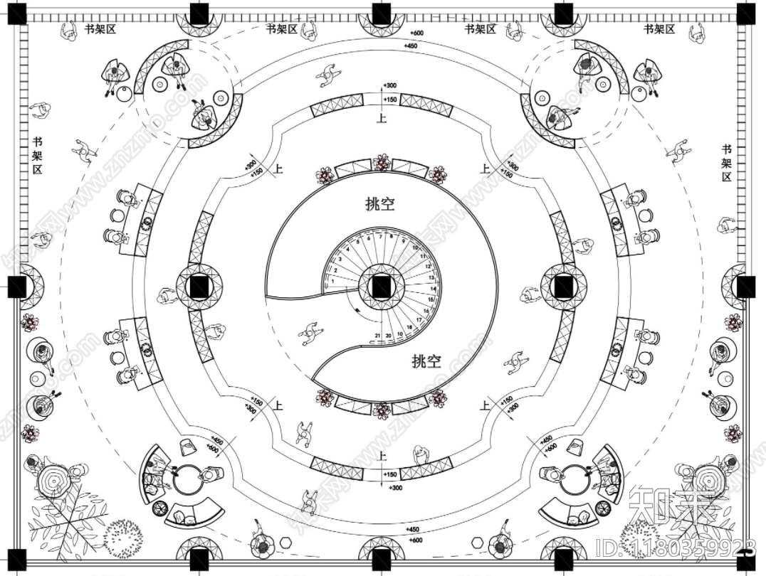 原木图书馆cad施工图下载【ID:1180359923】