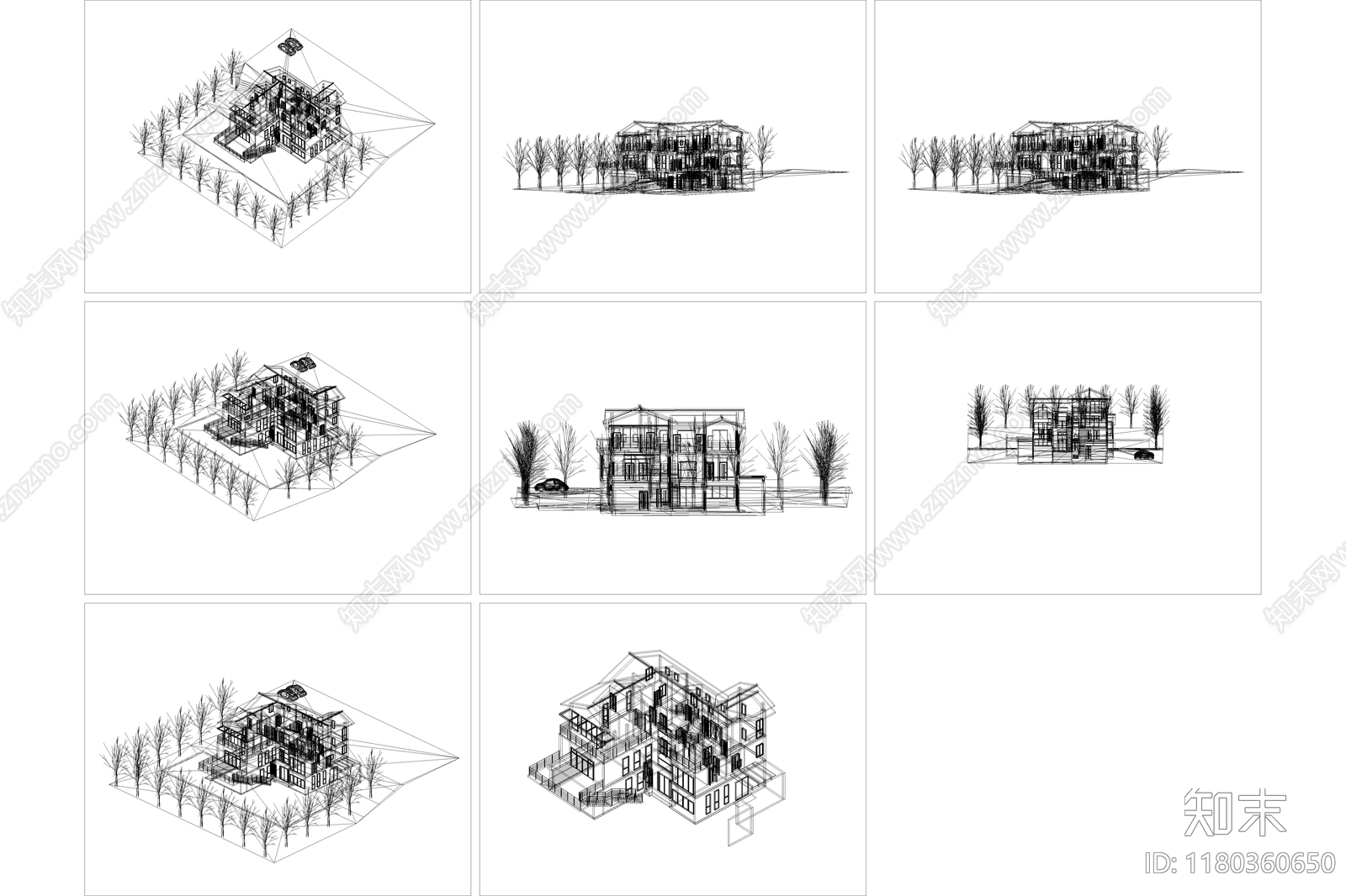 现代简约别墅建筑施工图下载【ID:1180360650】