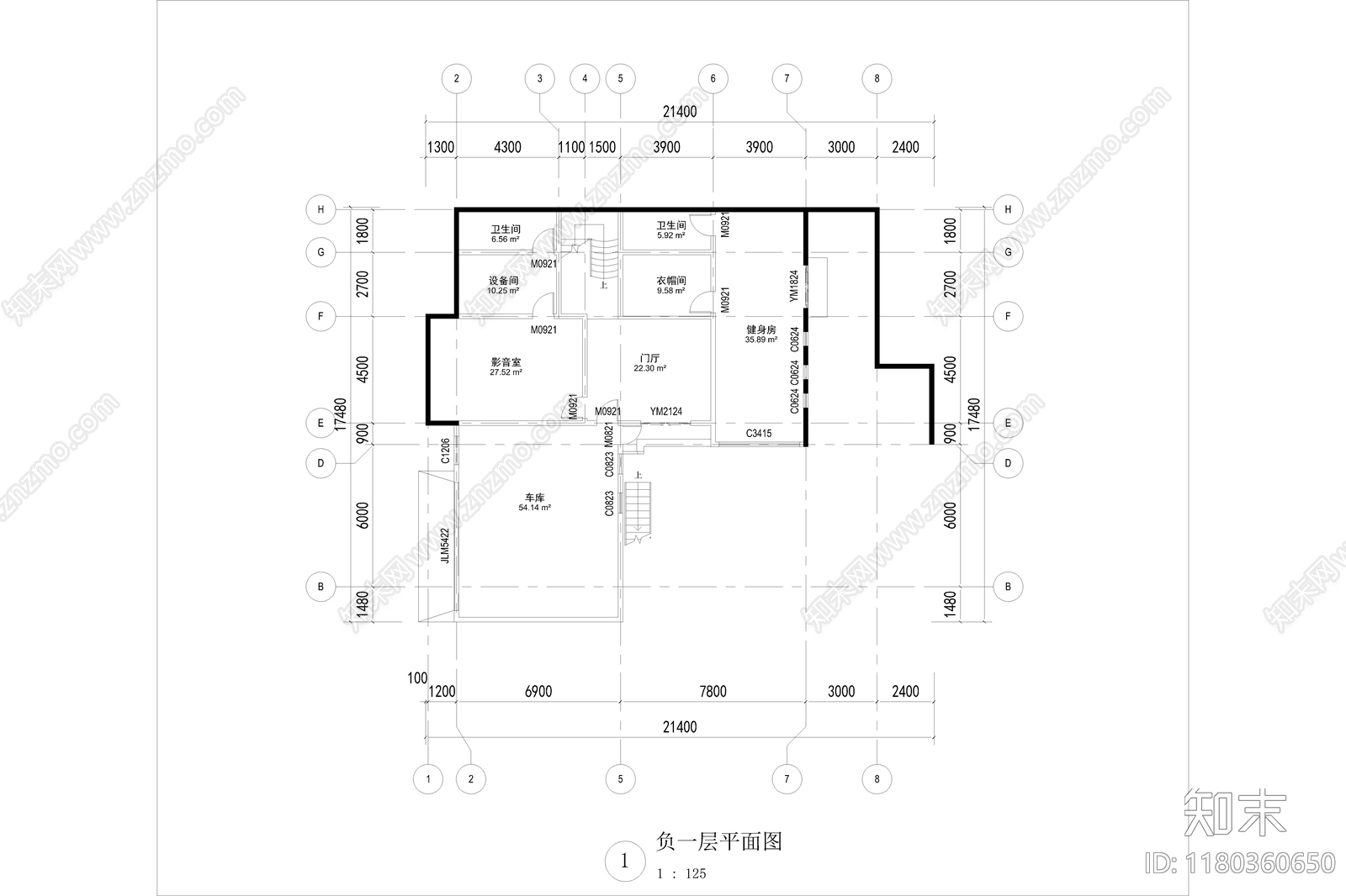 现代简约别墅建筑施工图下载【ID:1180360650】