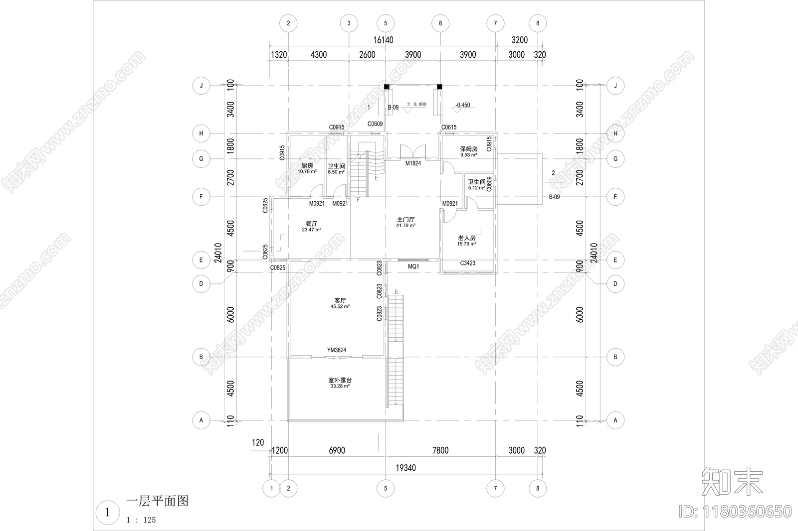 现代简约别墅建筑施工图下载【ID:1180360650】