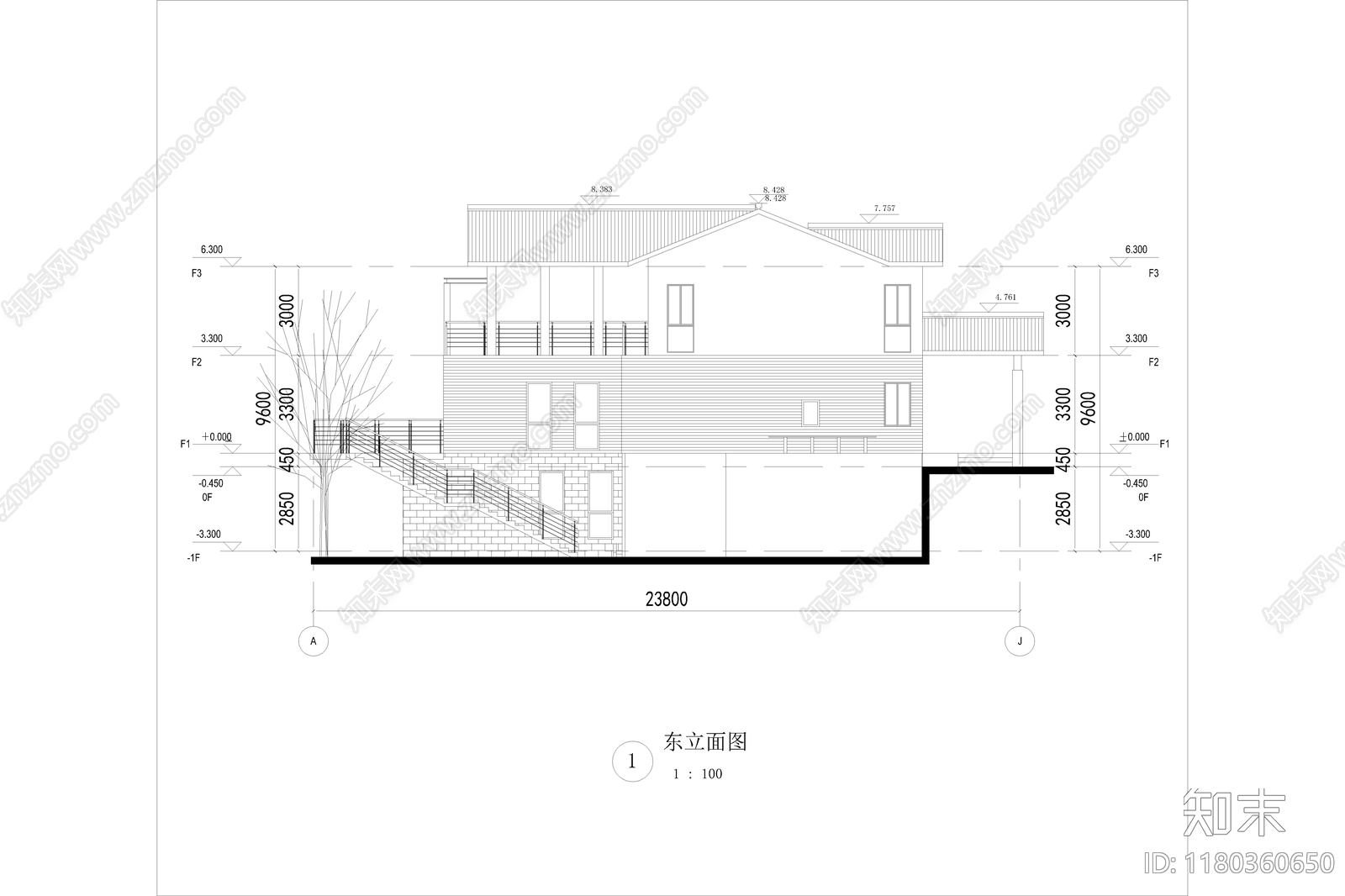 现代简约别墅建筑施工图下载【ID:1180360650】