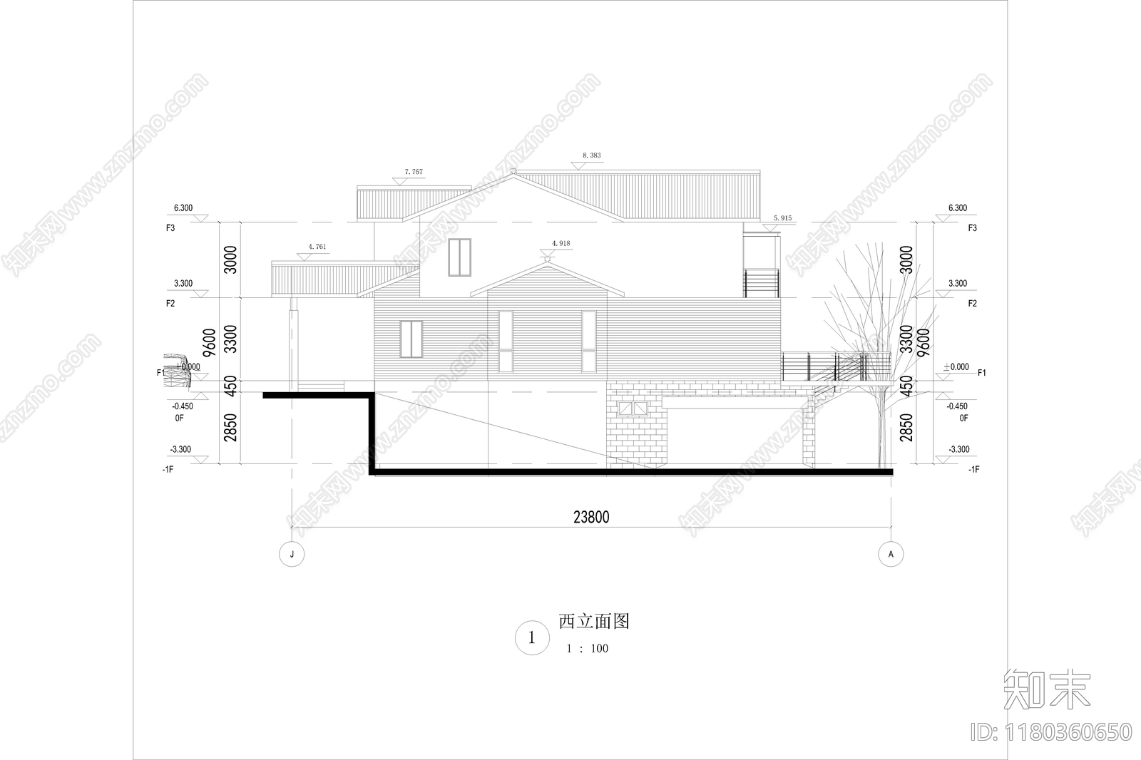 现代简约别墅建筑施工图下载【ID:1180360650】