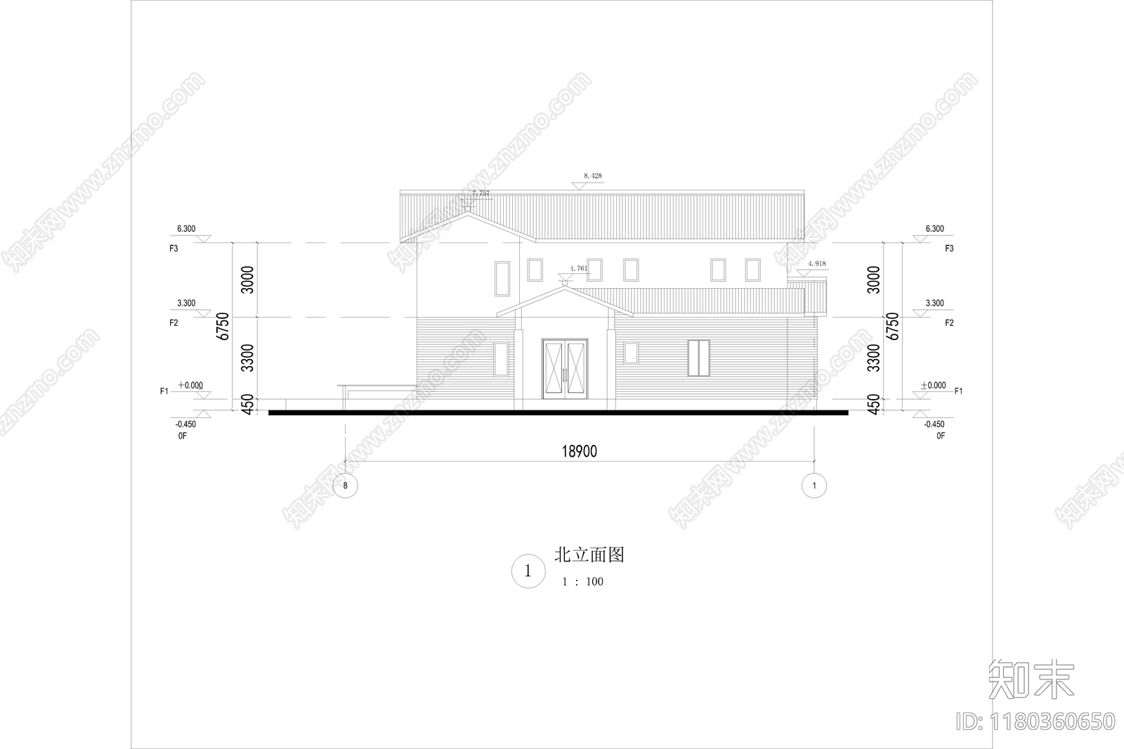 现代简约别墅建筑施工图下载【ID:1180360650】