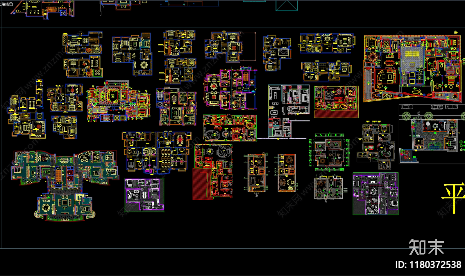 现代新中式家装图库施工图下载【ID:1180372538】