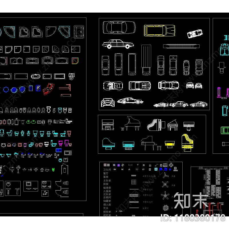 现代综合家具图库cad施工图下载【ID:1180380178】