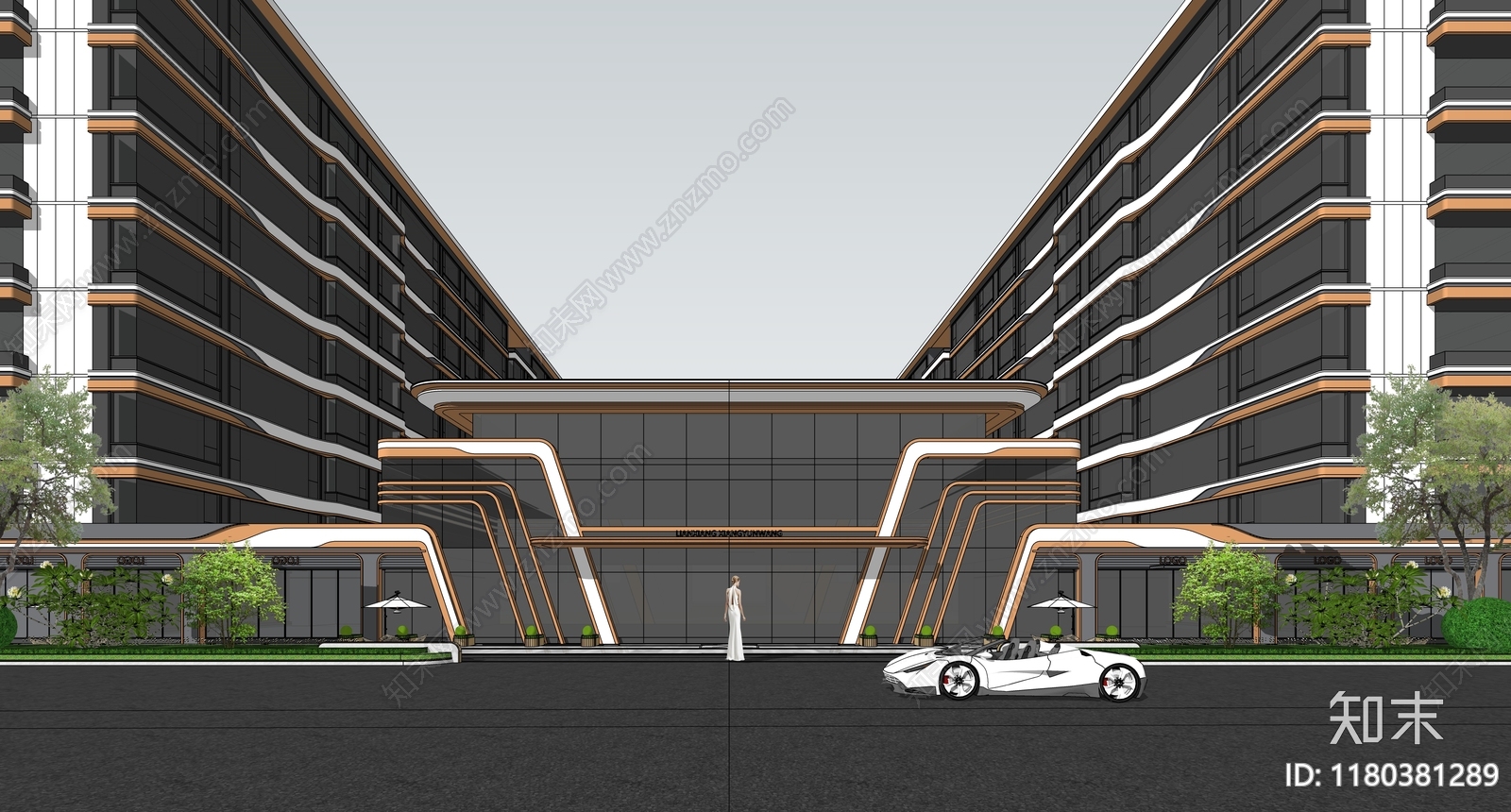 现代轻奢售楼处建筑SU模型下载【ID:1180381289】