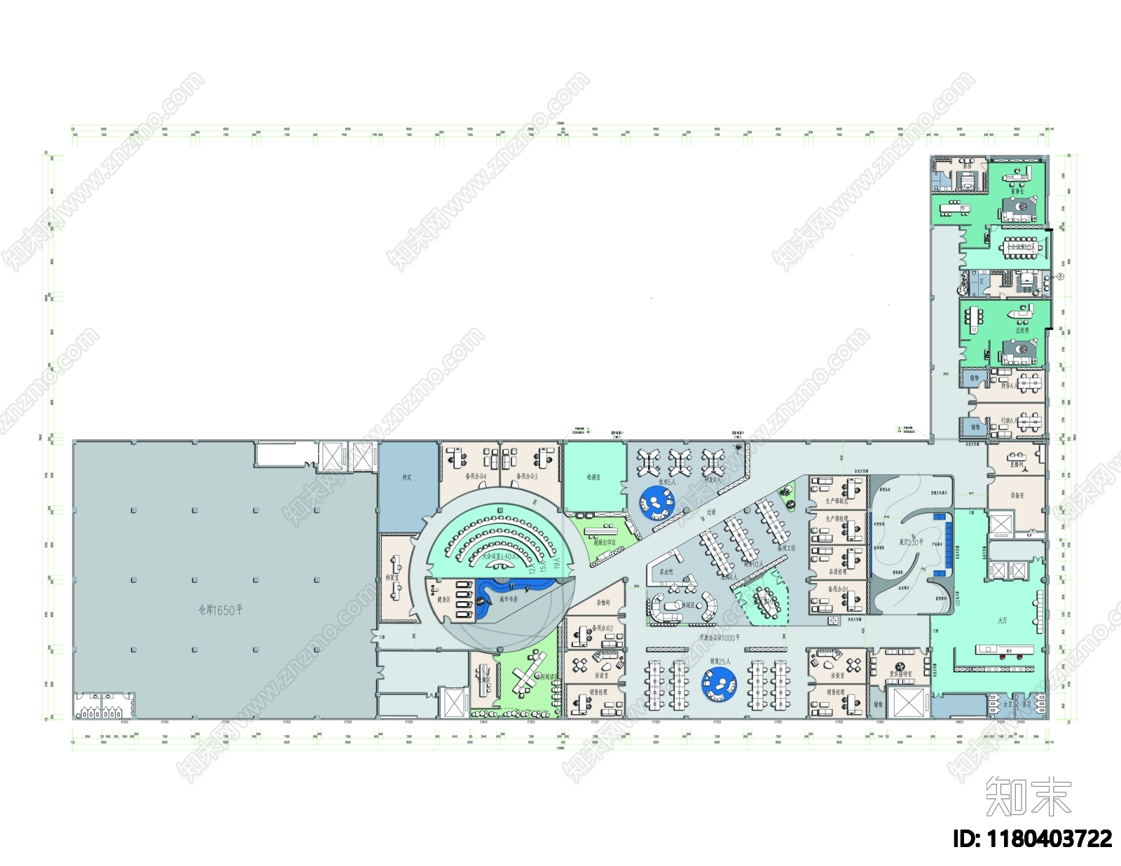 办公室平面图cad施工图下载【ID:1180403722】