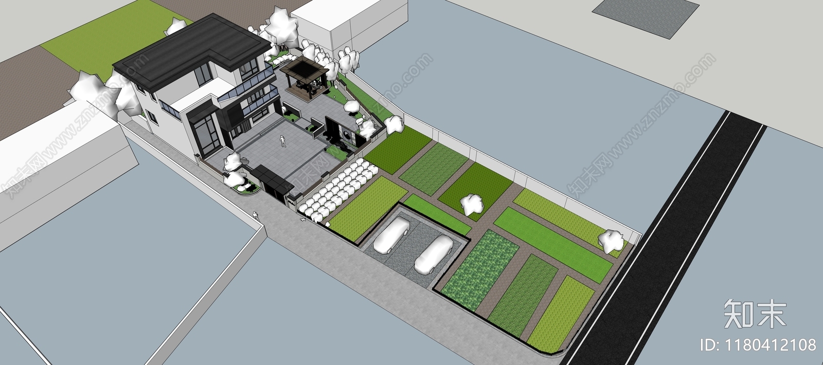 现代别墅庭院SU模型下载【ID:1180412108】