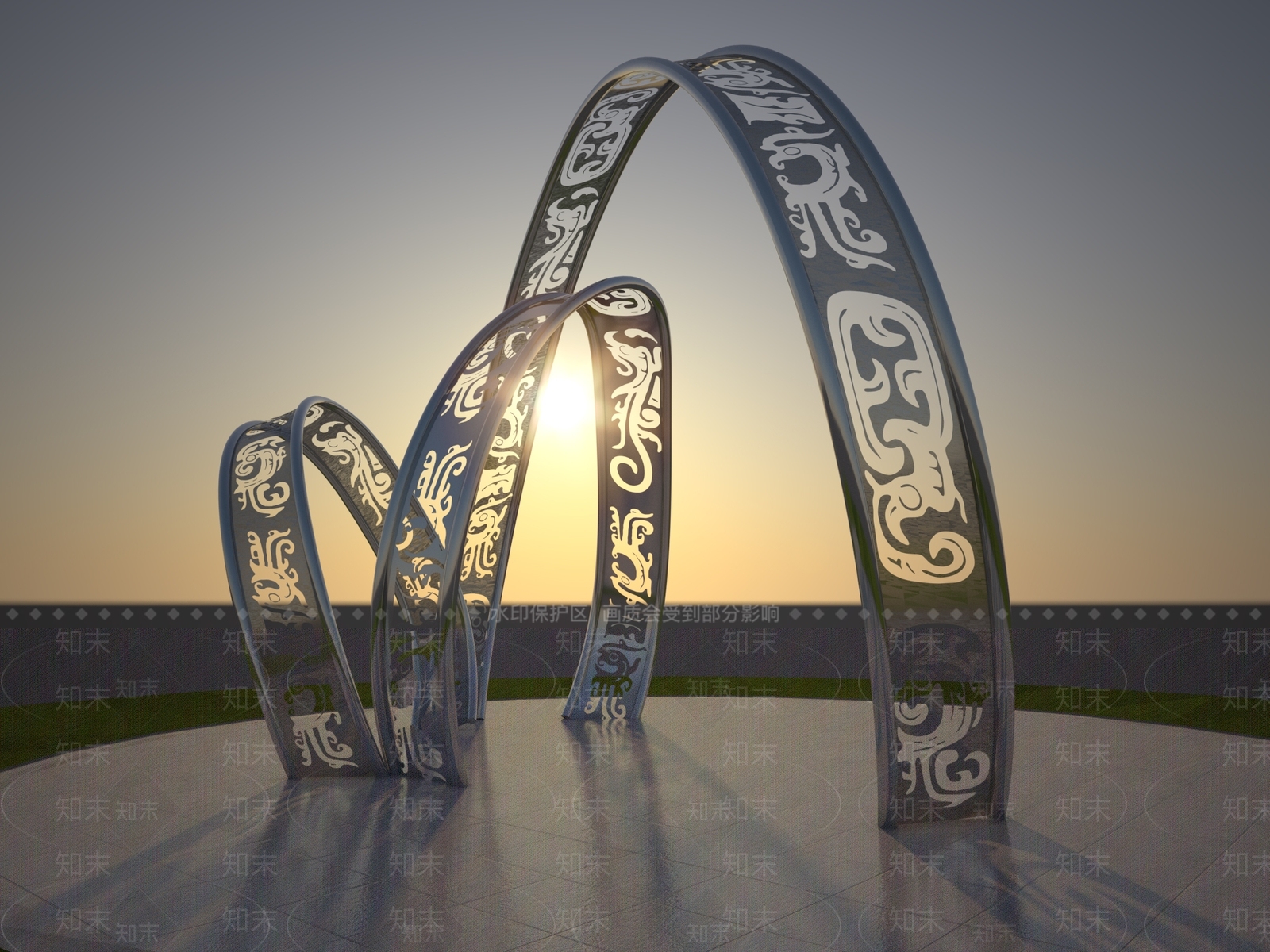 现代新中式广场景观SU模型下载【ID:1180430427】