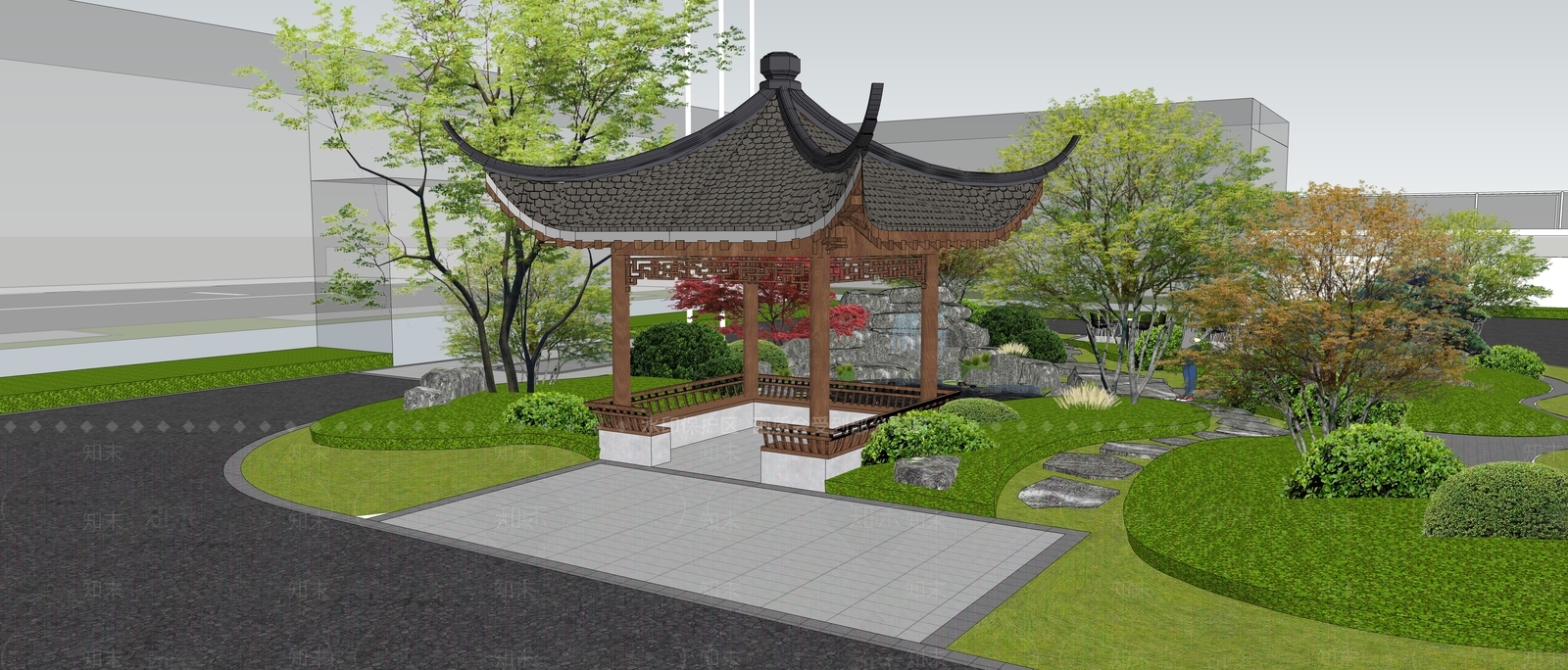 新中式中式办公景观SU模型下载【ID:1180450468】