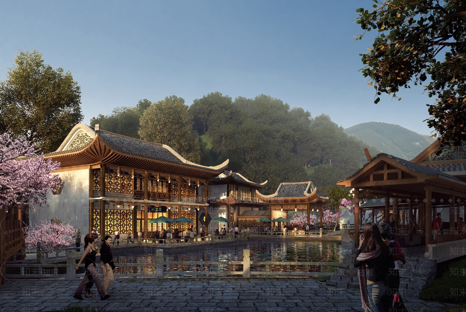 中式复古民宿建筑SU模型下载【ID:1180463239】