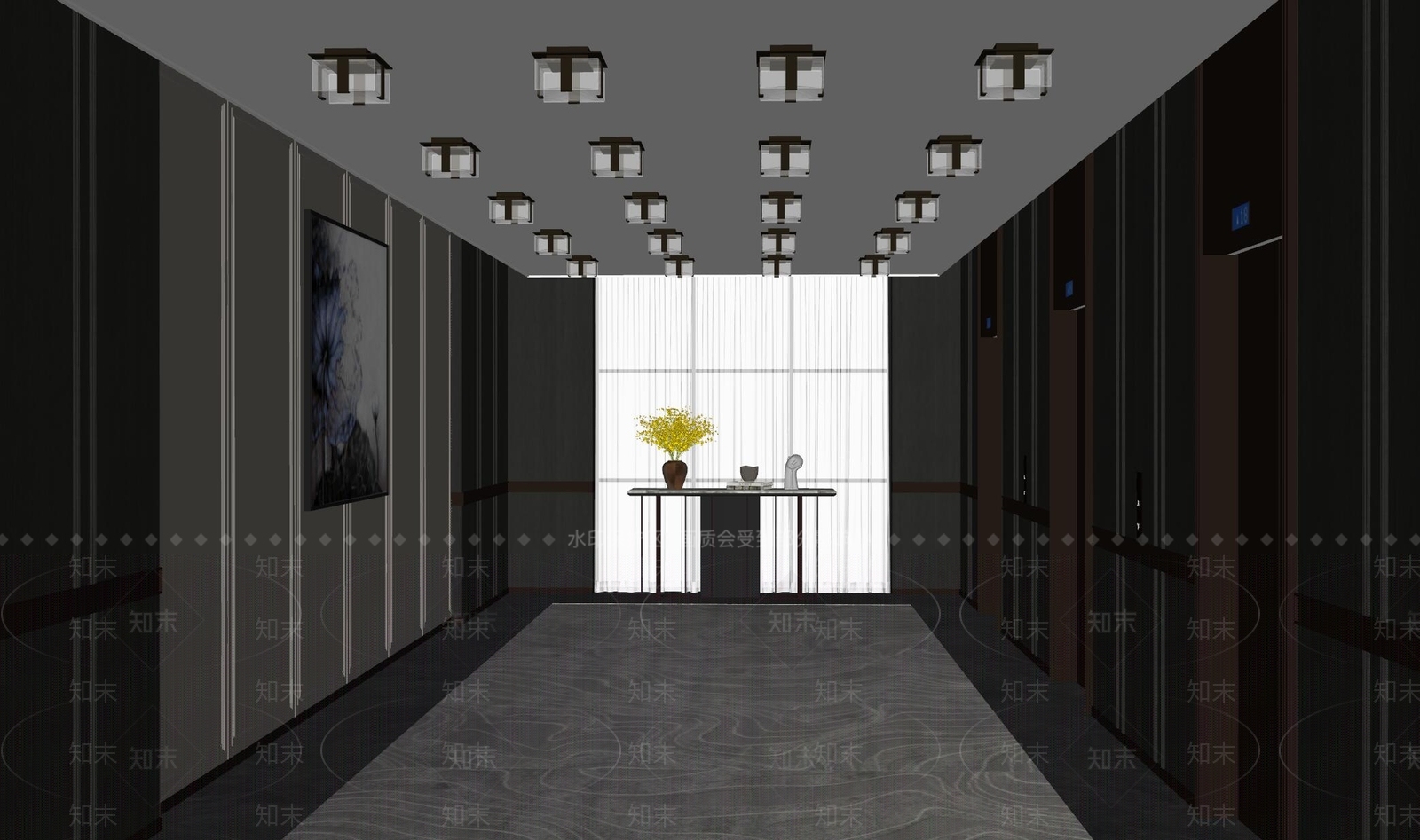 新中式电梯厅SU模型下载【ID:1180469081】