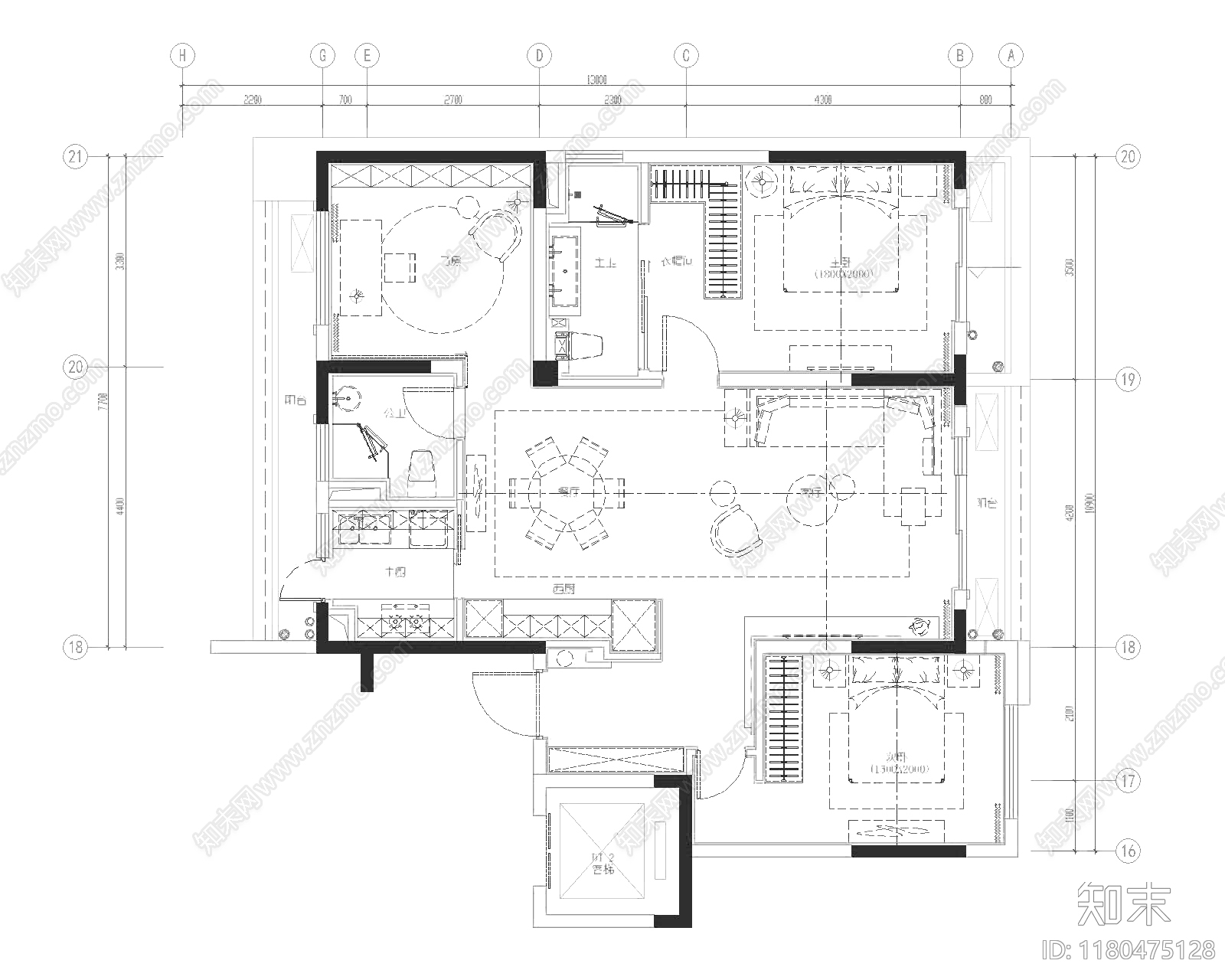 平层cad施工图下载【ID:1180475128】