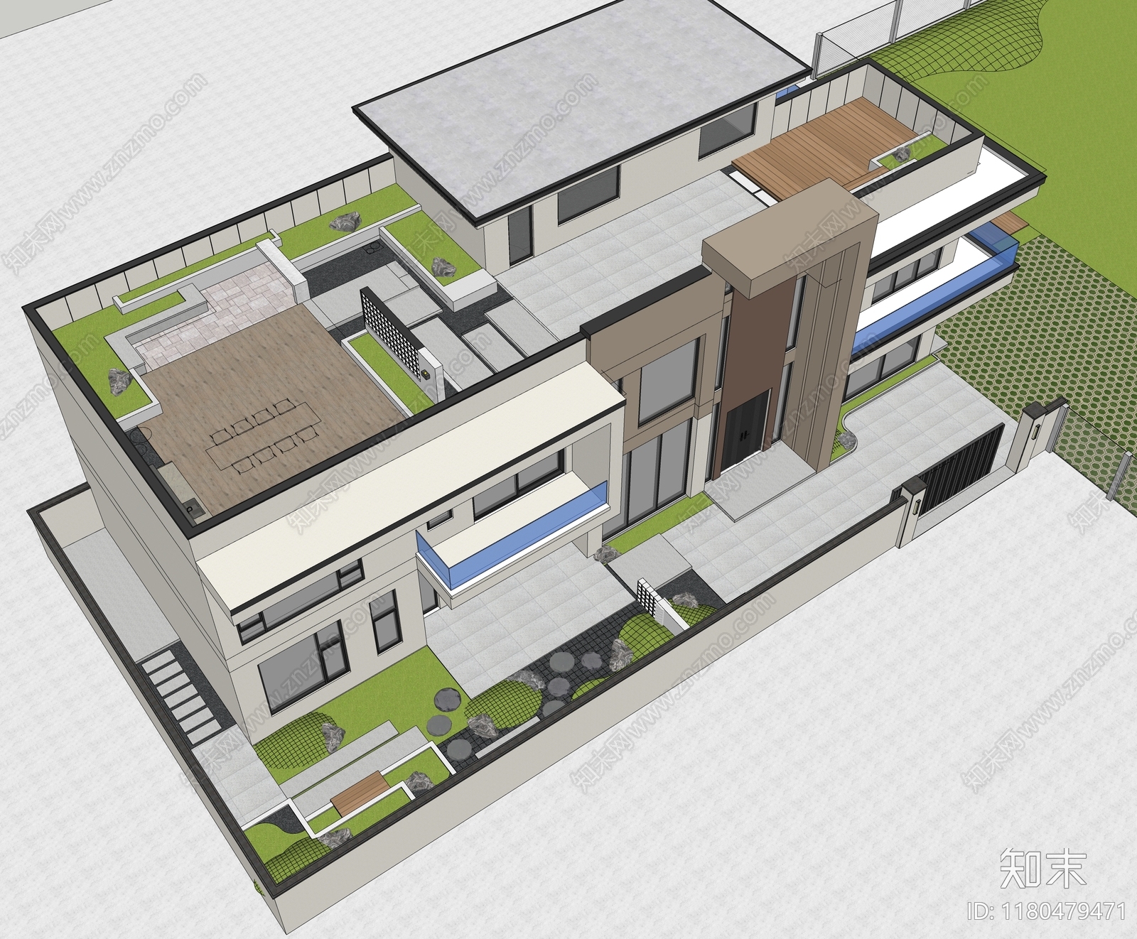 现代别墅庭院SU模型下载【ID:1180479471】