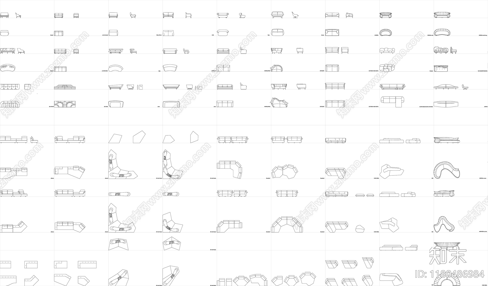 现代综合家具图库cad施工图下载【ID:1180486984】