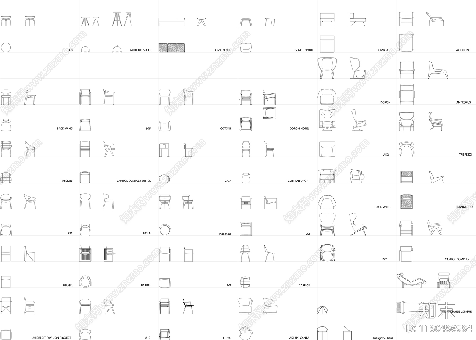 现代综合家具图库cad施工图下载【ID:1180486984】