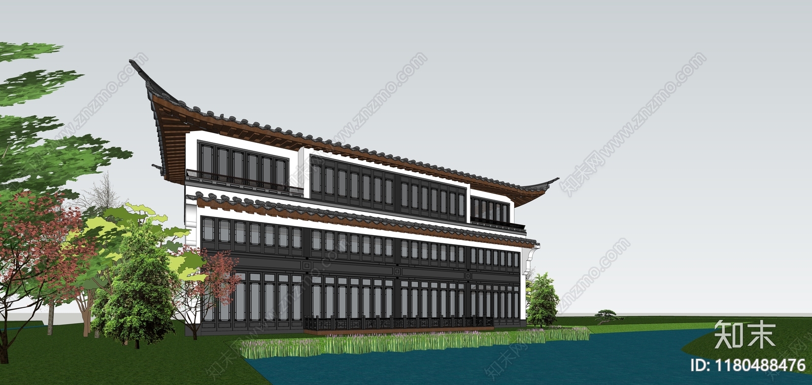 中式古建筑SU模型下载【ID:1180488476】