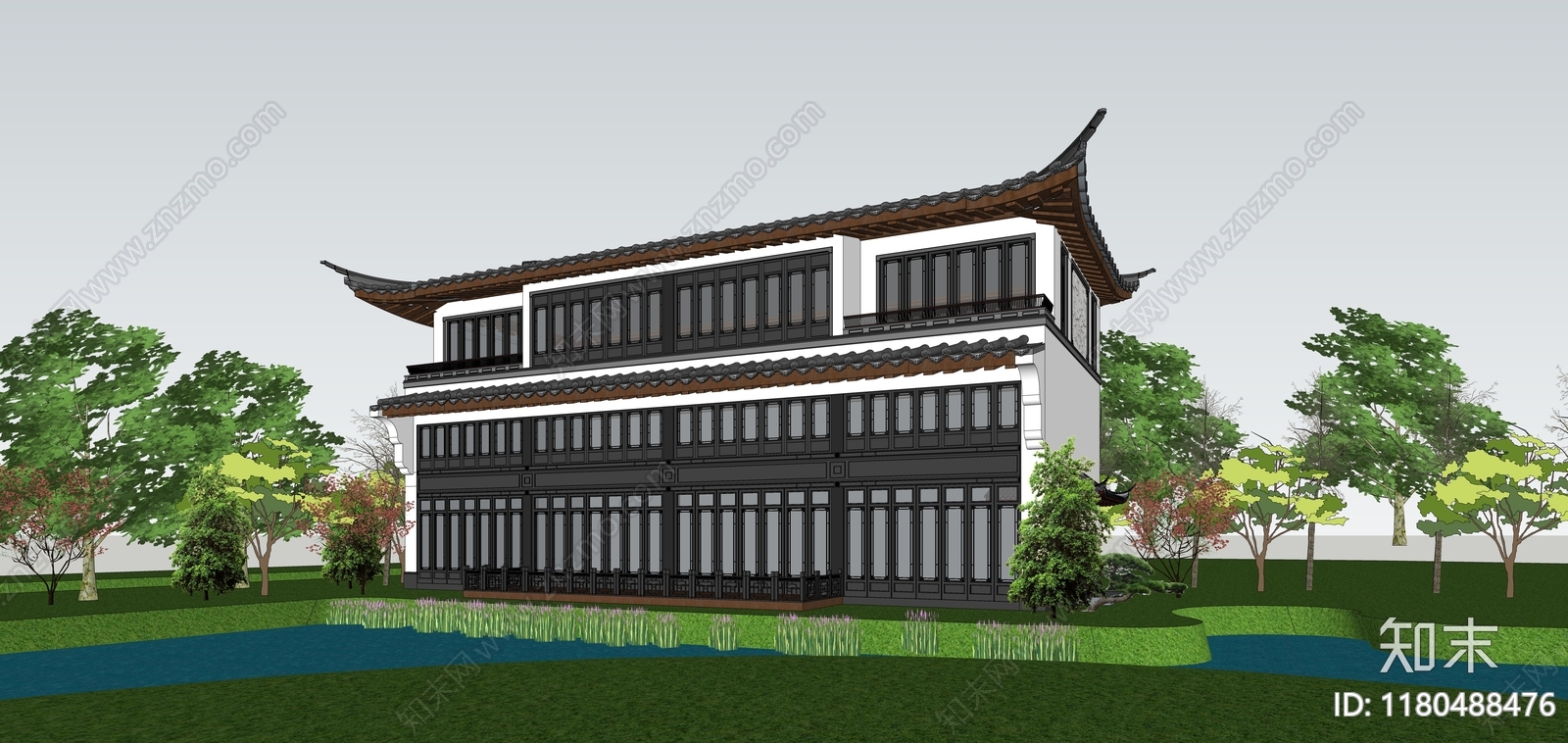 中式古建筑SU模型下载【ID:1180488476】