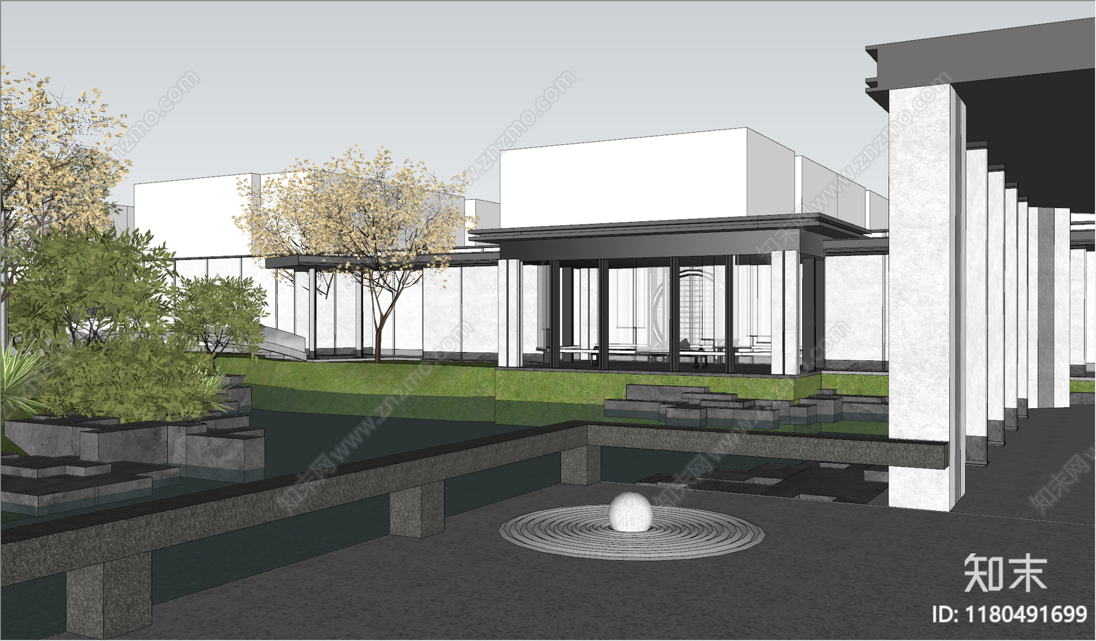 新中式小区景观SU模型下载【ID:1180491699】