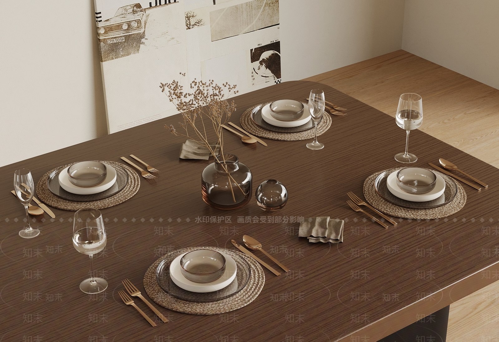 复古餐桌SU模型下载【ID:1180493029】