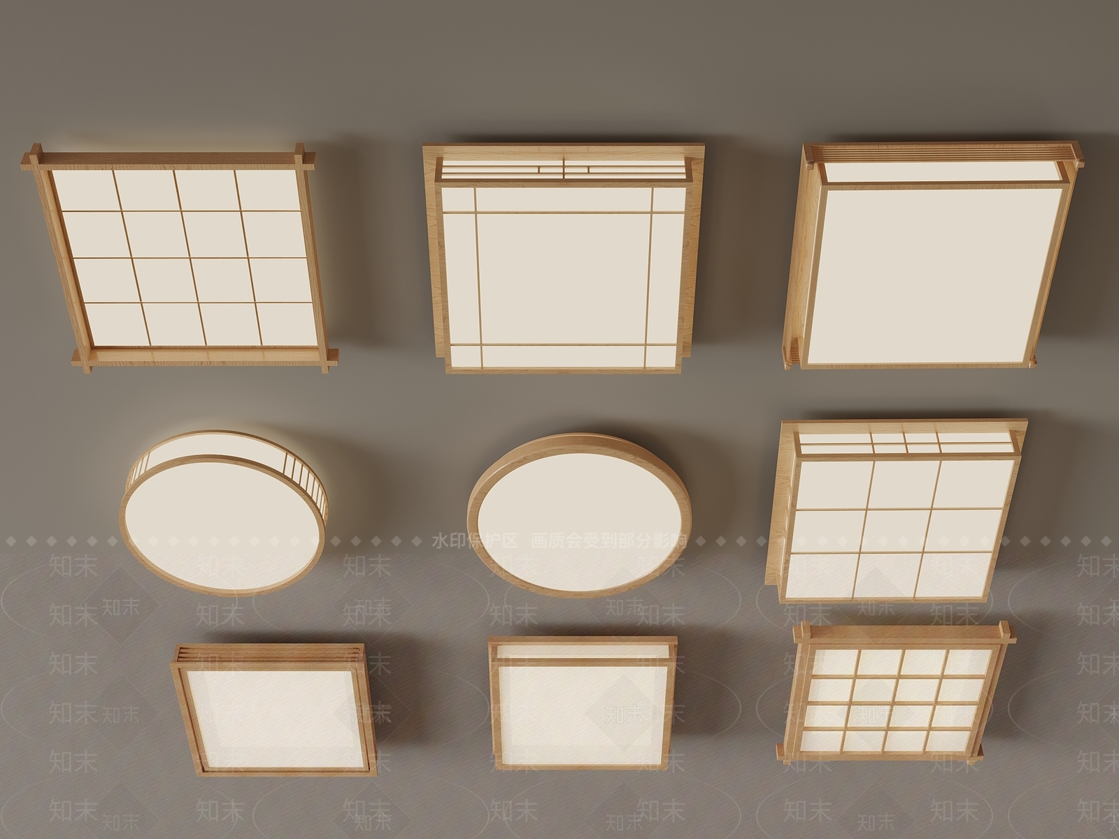 新中式日式吸顶灯3D模型下载【ID:1180503056】