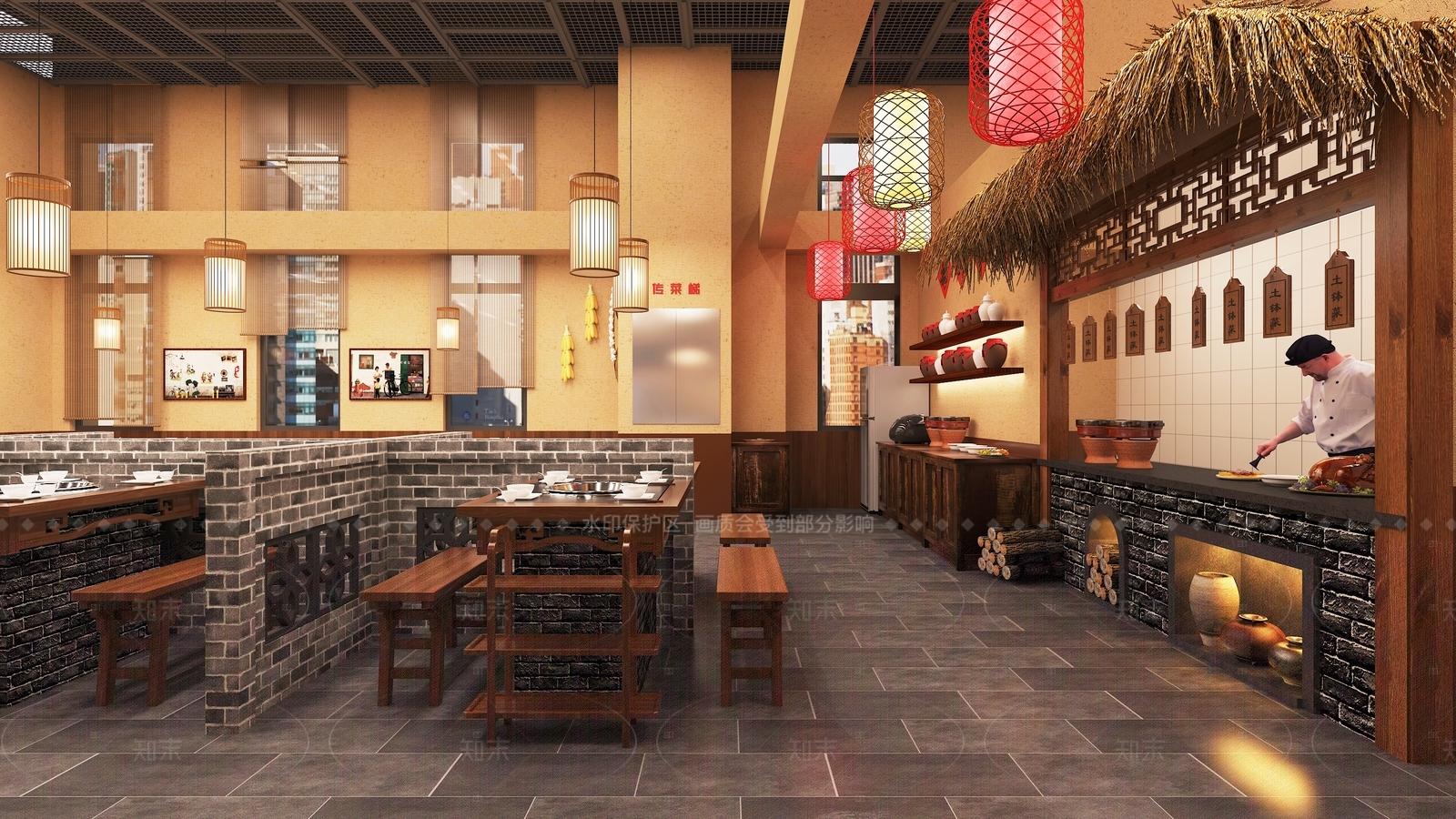 新中式中餐厅3D模型下载【ID:1214940500】