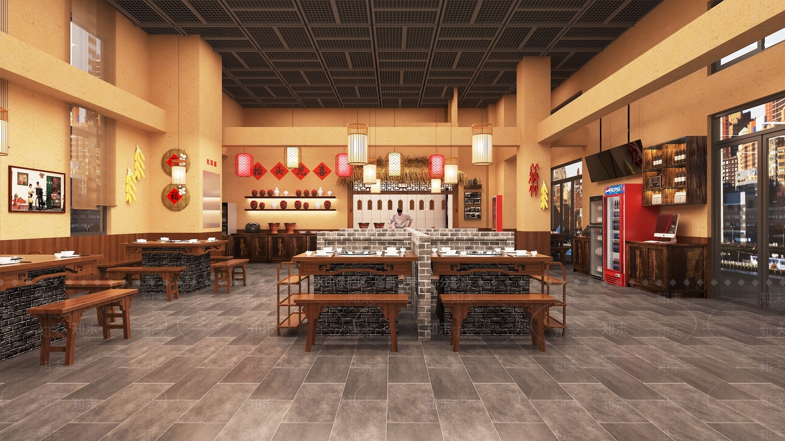 新中式复古火锅店3D模型下载【ID:1180510418】
