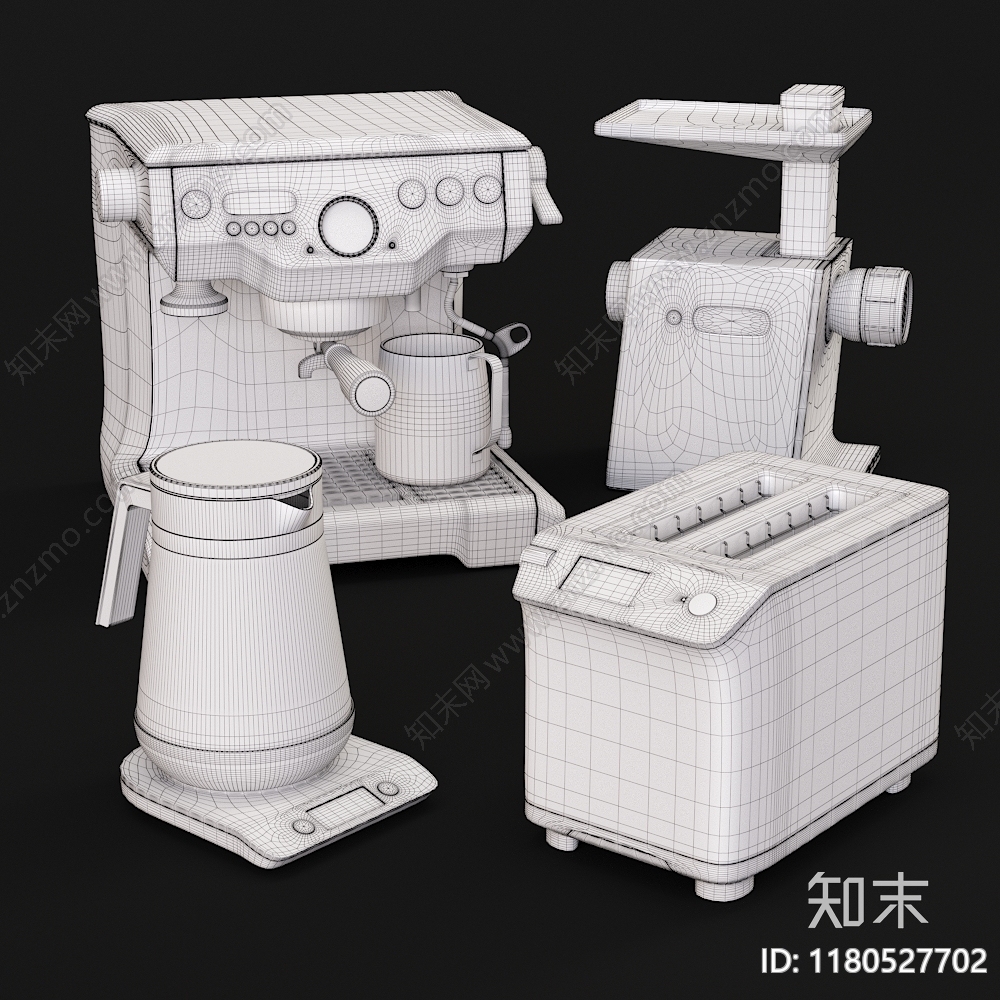 现代咖啡机面包机厨房用具3D模型下载【ID:1180527702】