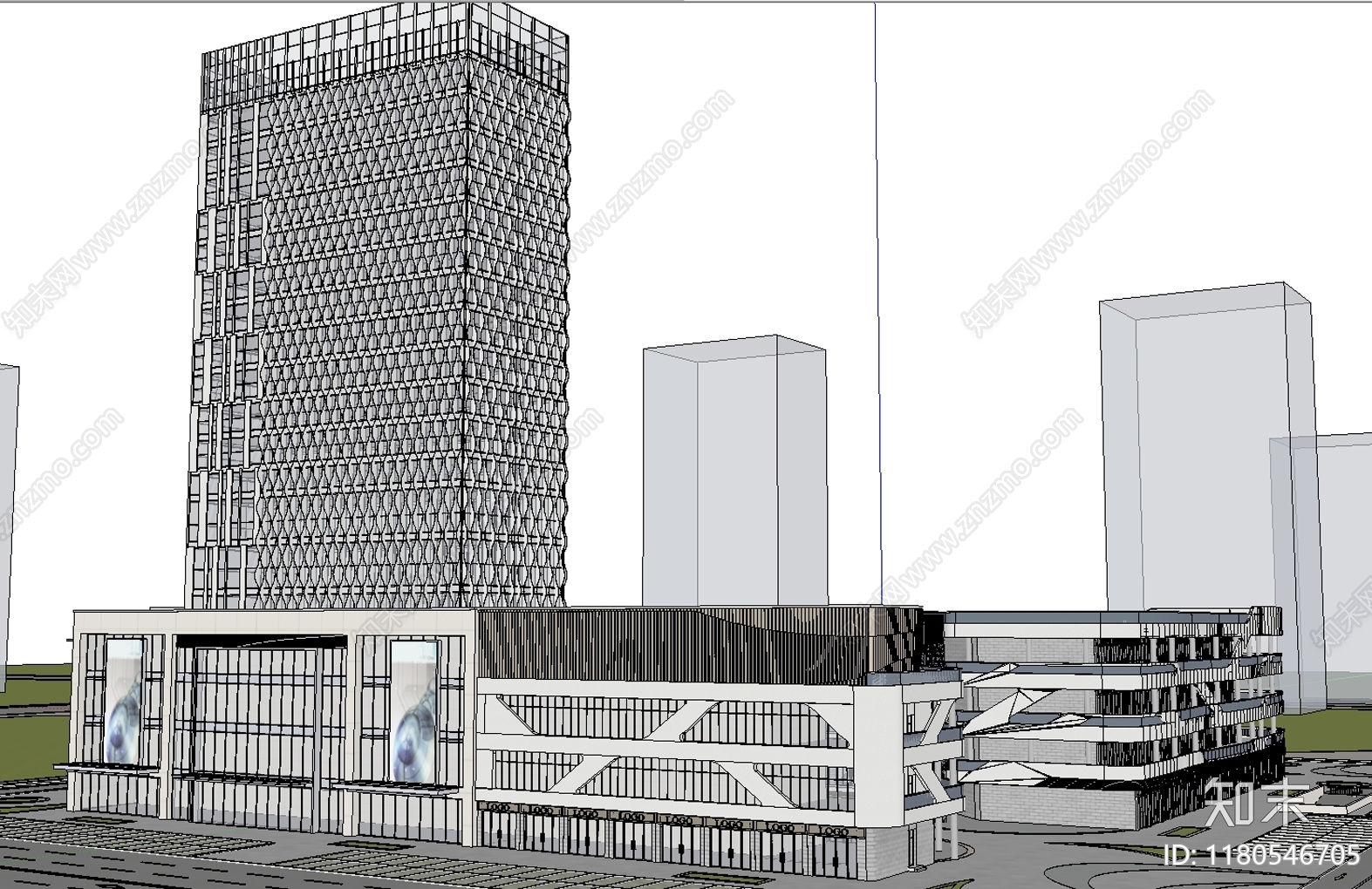 现代办公楼SU模型下载【ID:1180546705】