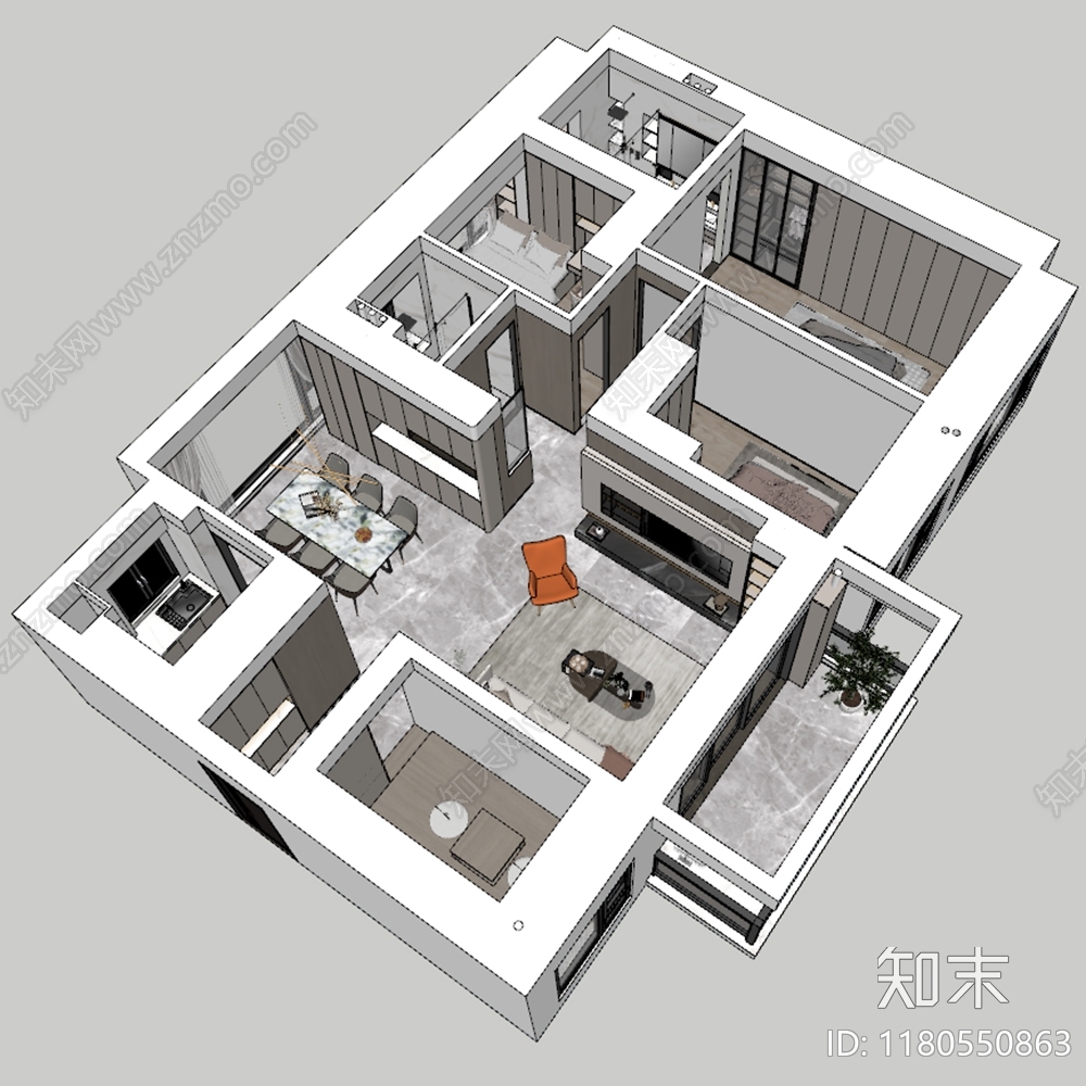 现代家装鸟瞰SU模型下载【ID:1180550863】