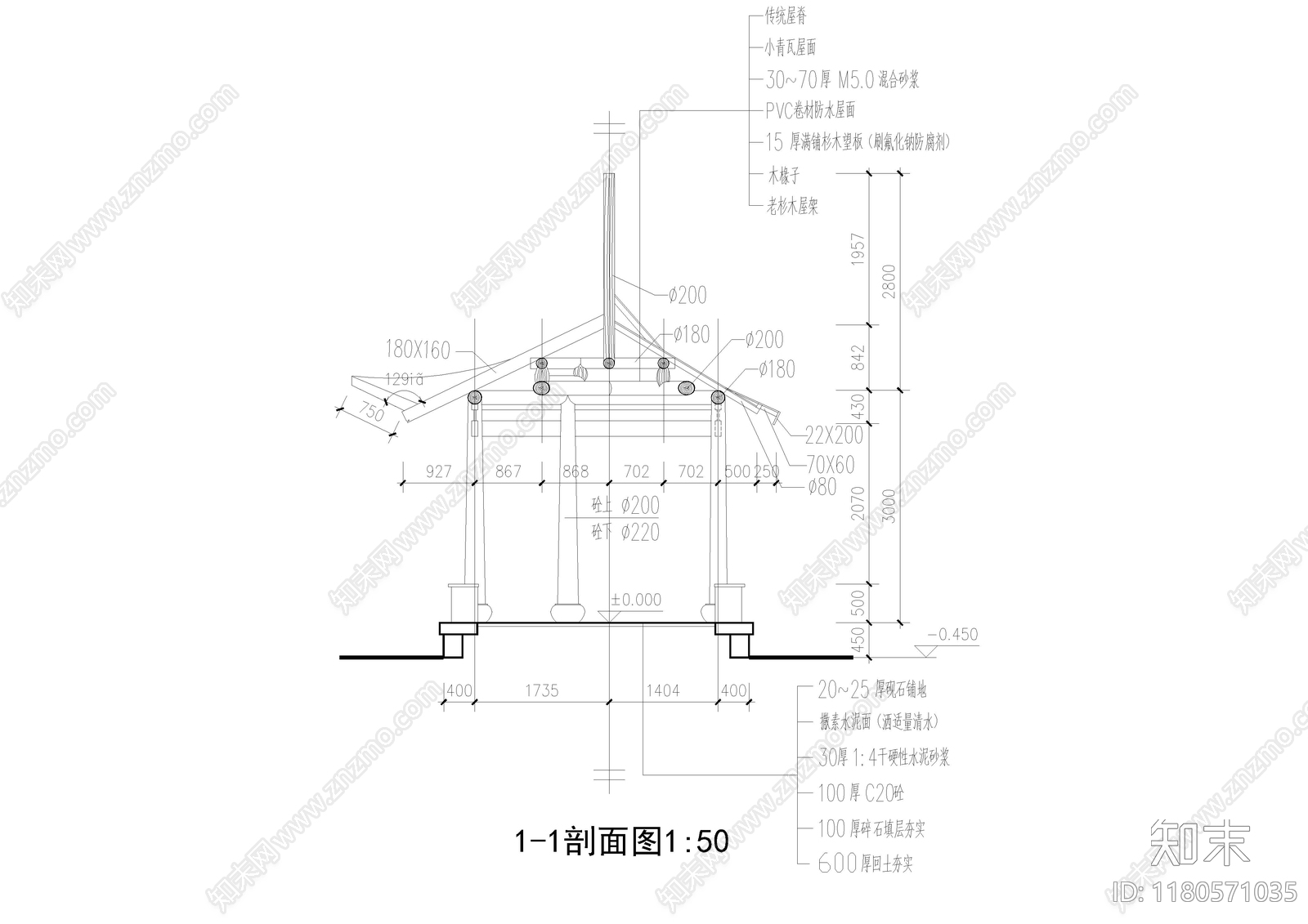 中式新中式亭子施工图下载【ID:1180571035】