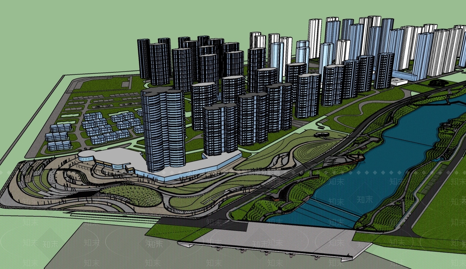 现代滨水景观SU模型下载【ID:1180573159】