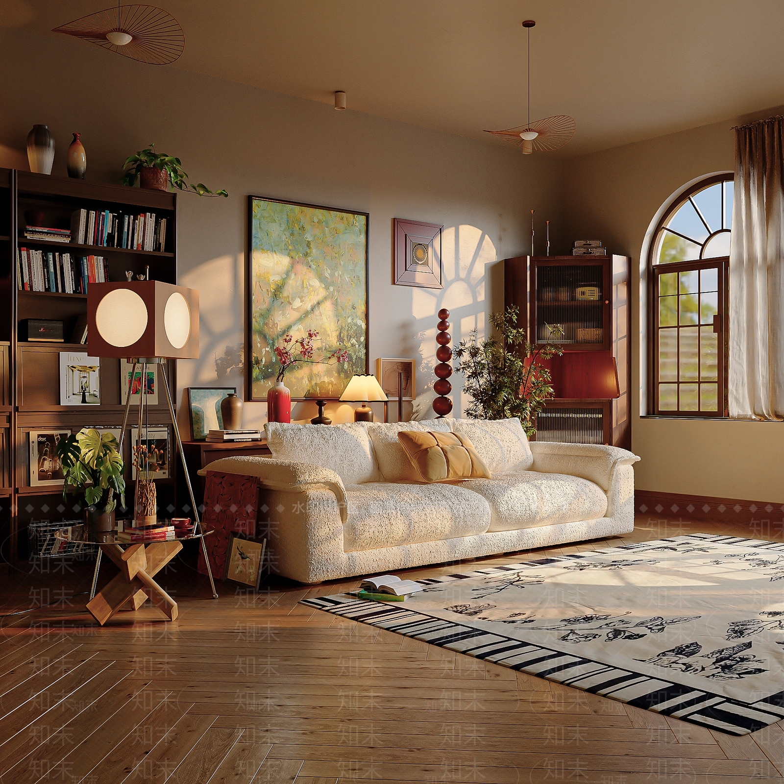 现代中古家居客厅3D模型下载【ID:1180594023】