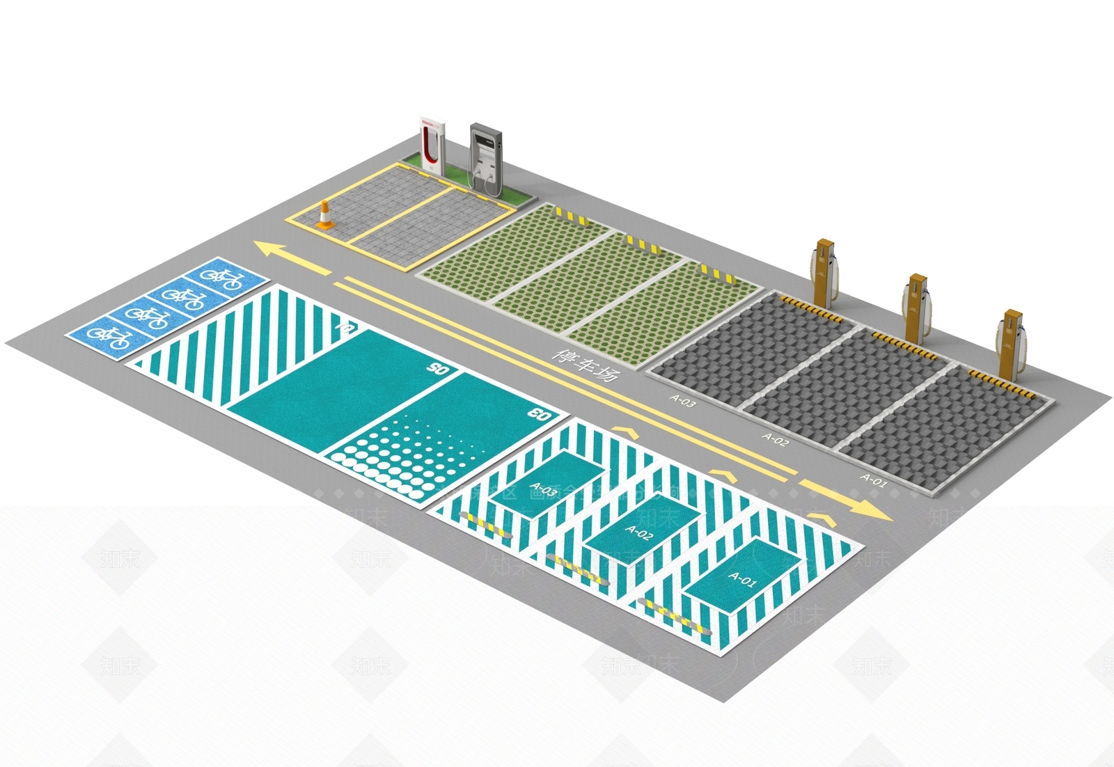 现代户外停车场3D模型下载【ID:1180595824】