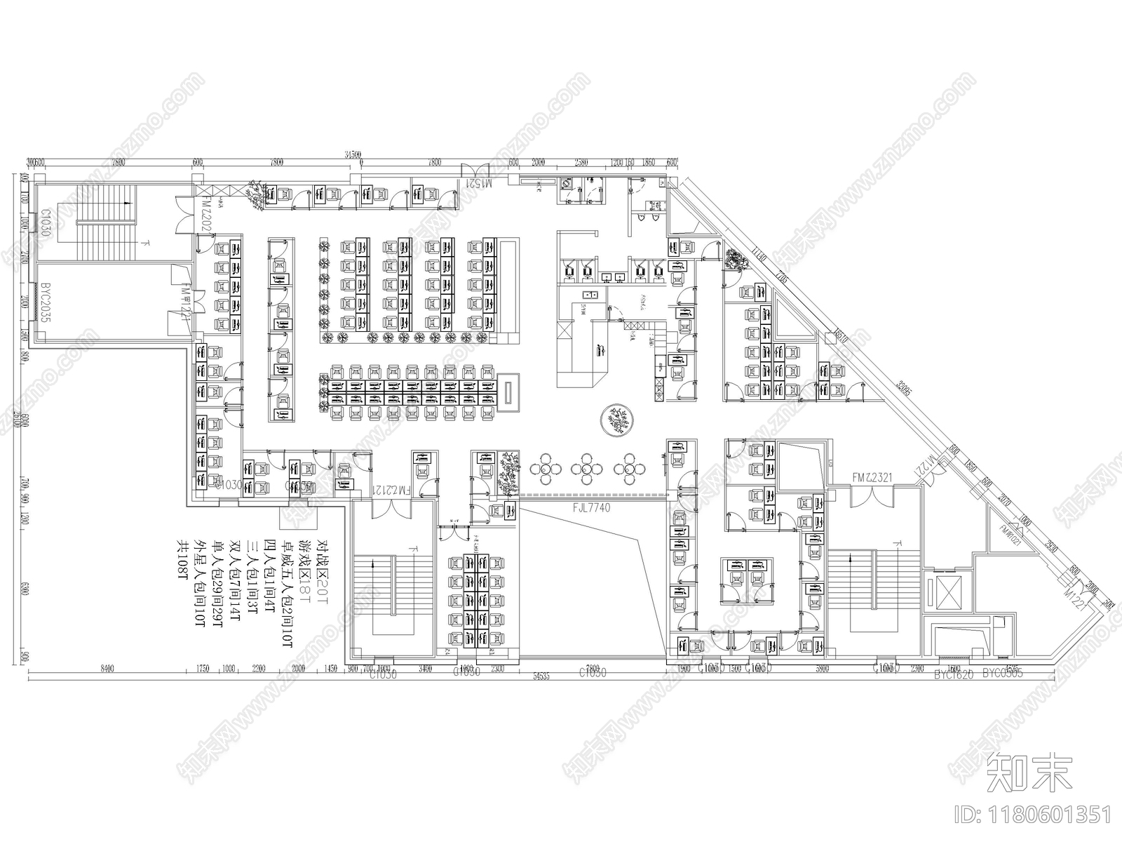 现代简约网吧施工图下载【ID:1180601351】