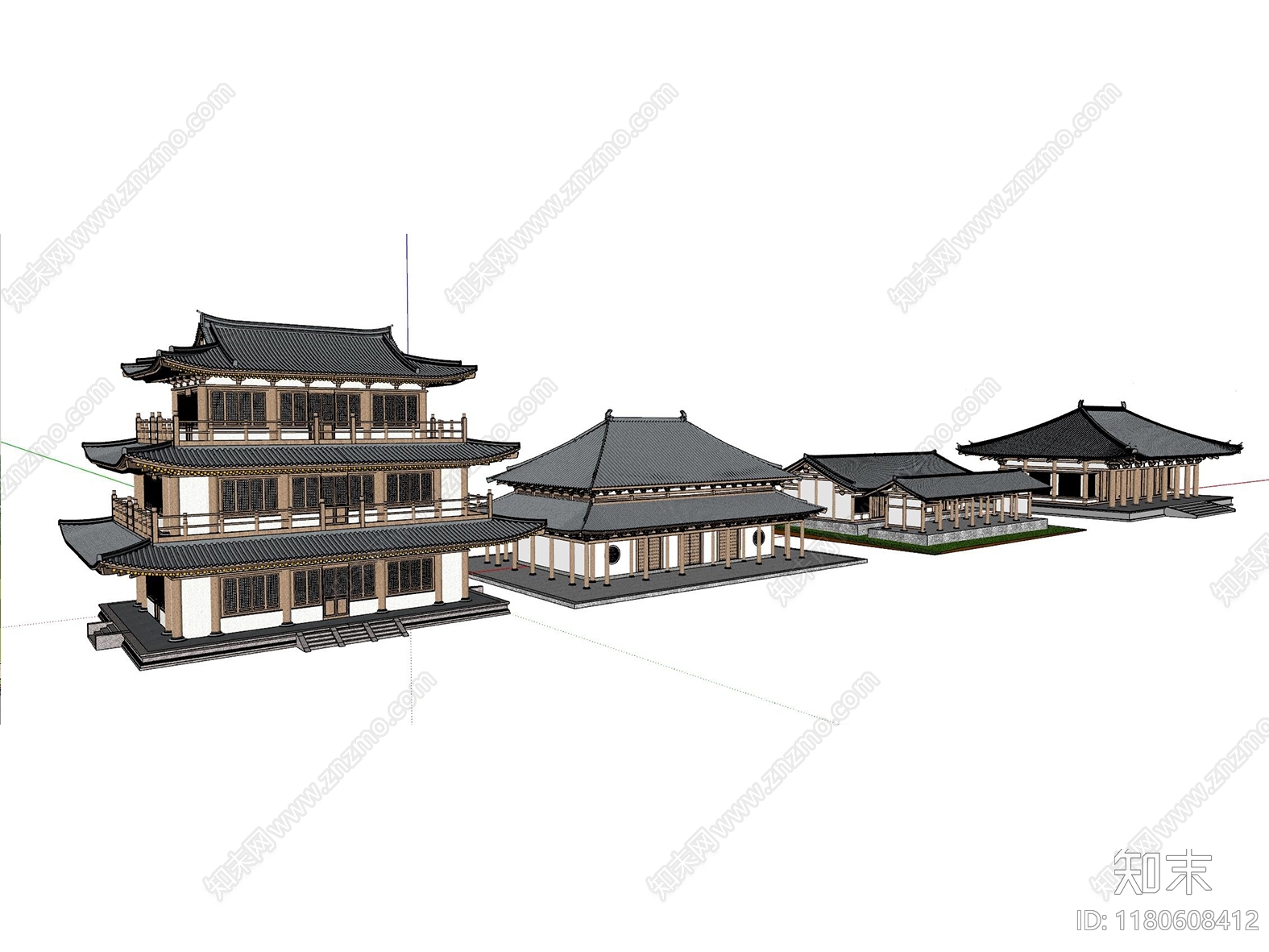 中式寺庙建筑SU模型下载【ID:1180608412】