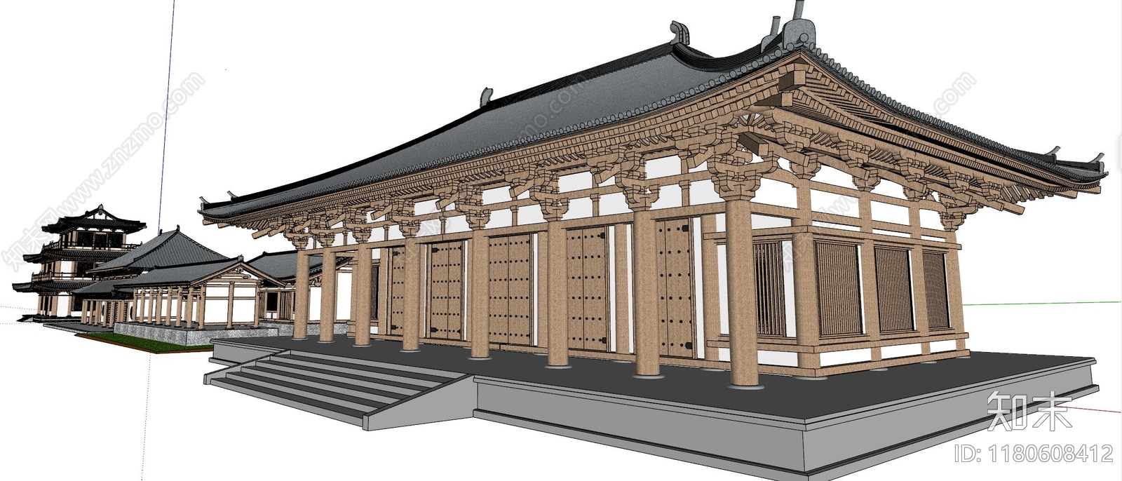 中式寺庙建筑SU模型下载【ID:1180608412】