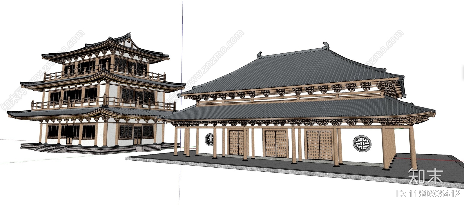 中式寺庙建筑SU模型下载【ID:1180608412】