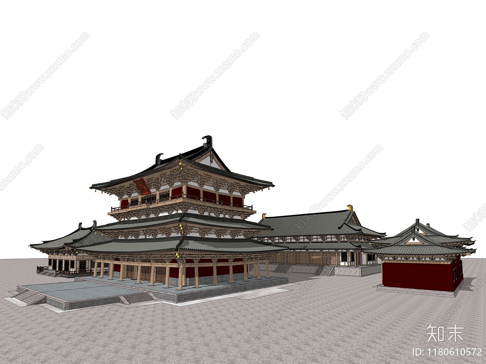 中式寺庙建筑SU模型下载【ID:1180610572】