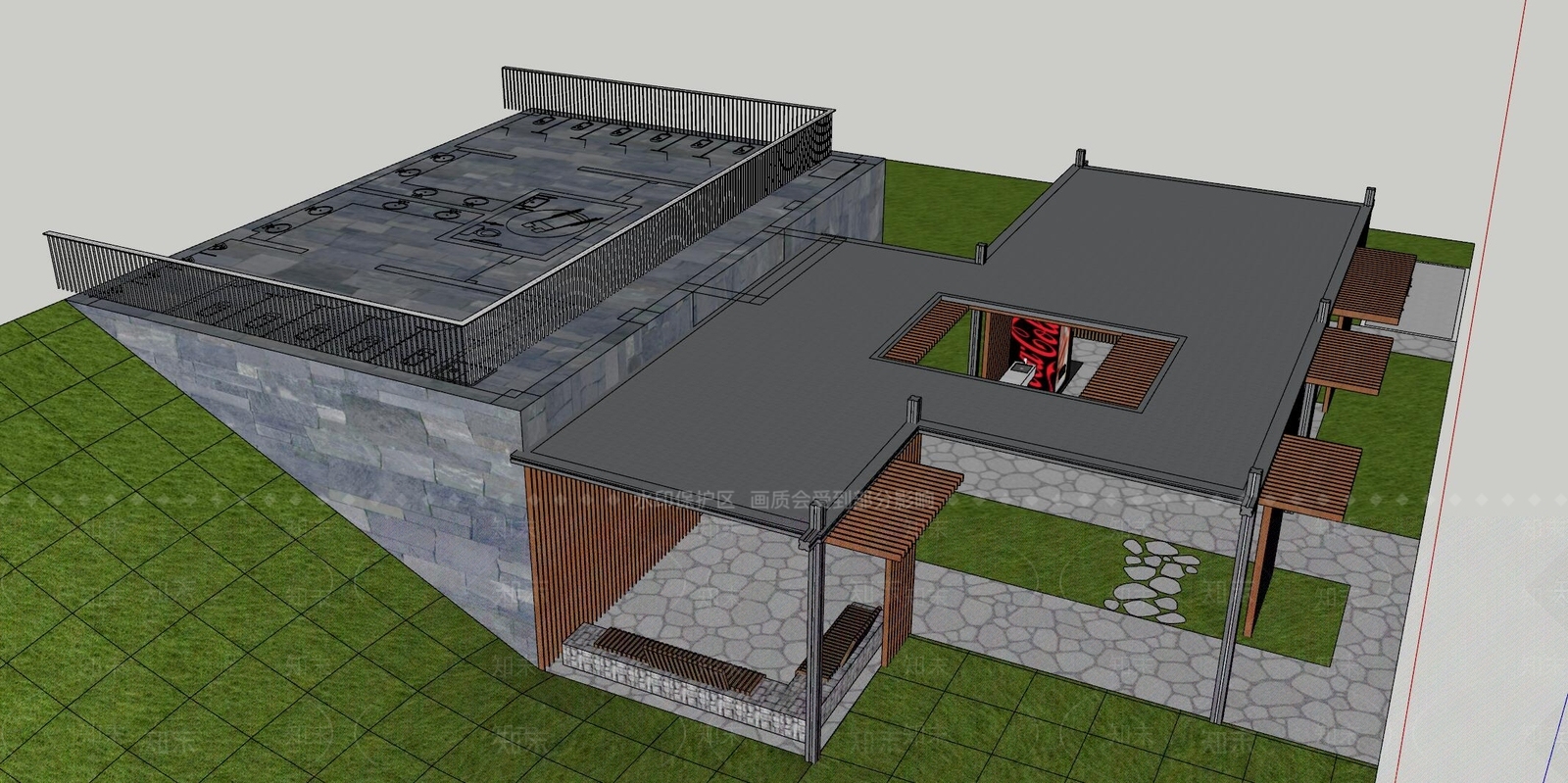 现代新中式小公建SU模型下载【ID:1180614615】