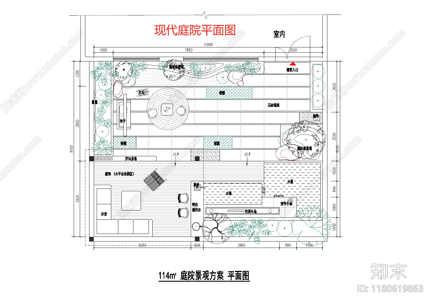 现代庭院施工图下载【ID:1180619863】