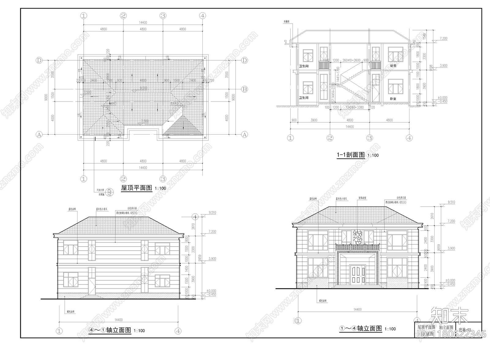 新中式别墅建筑cad施工图下载【ID:1180622346】