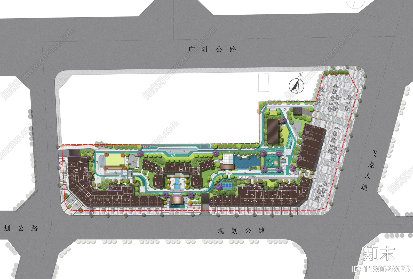 现代新中式景观彩平图下载【ID:1180623975】