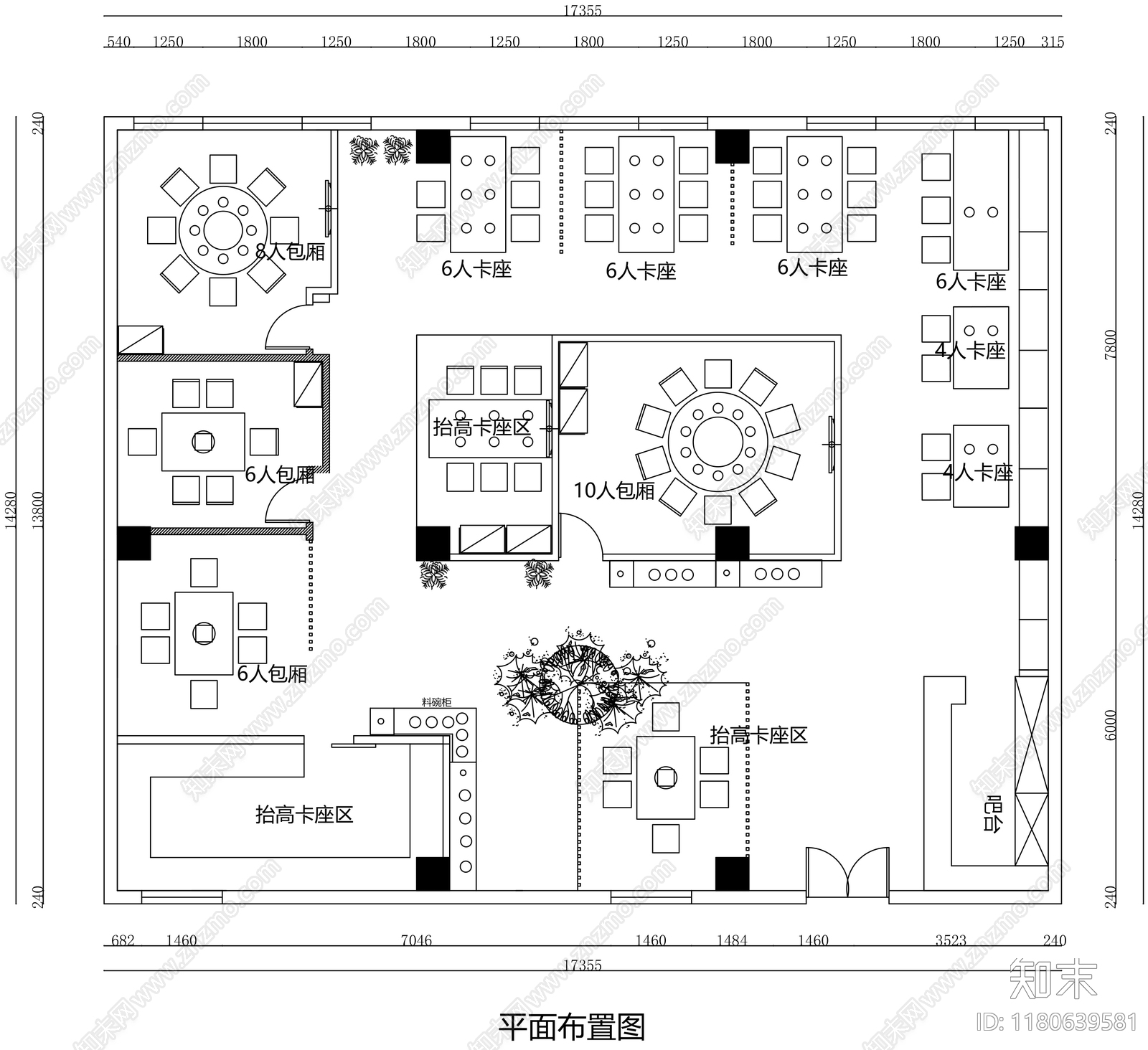 现代自助餐厅cad施工图下载【ID:1180639581】
