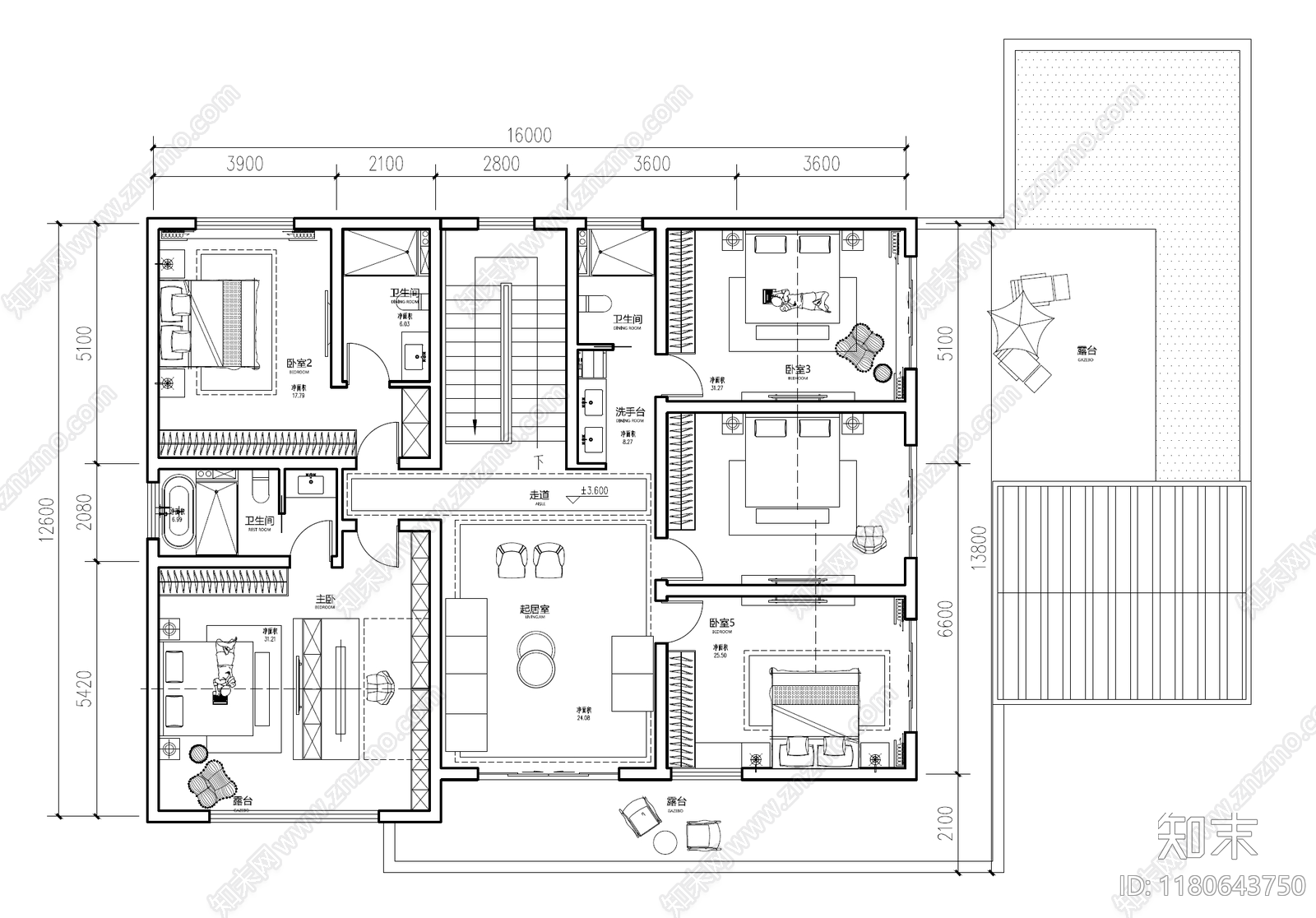 现代别墅建筑cad施工图下载【ID:1180643750】